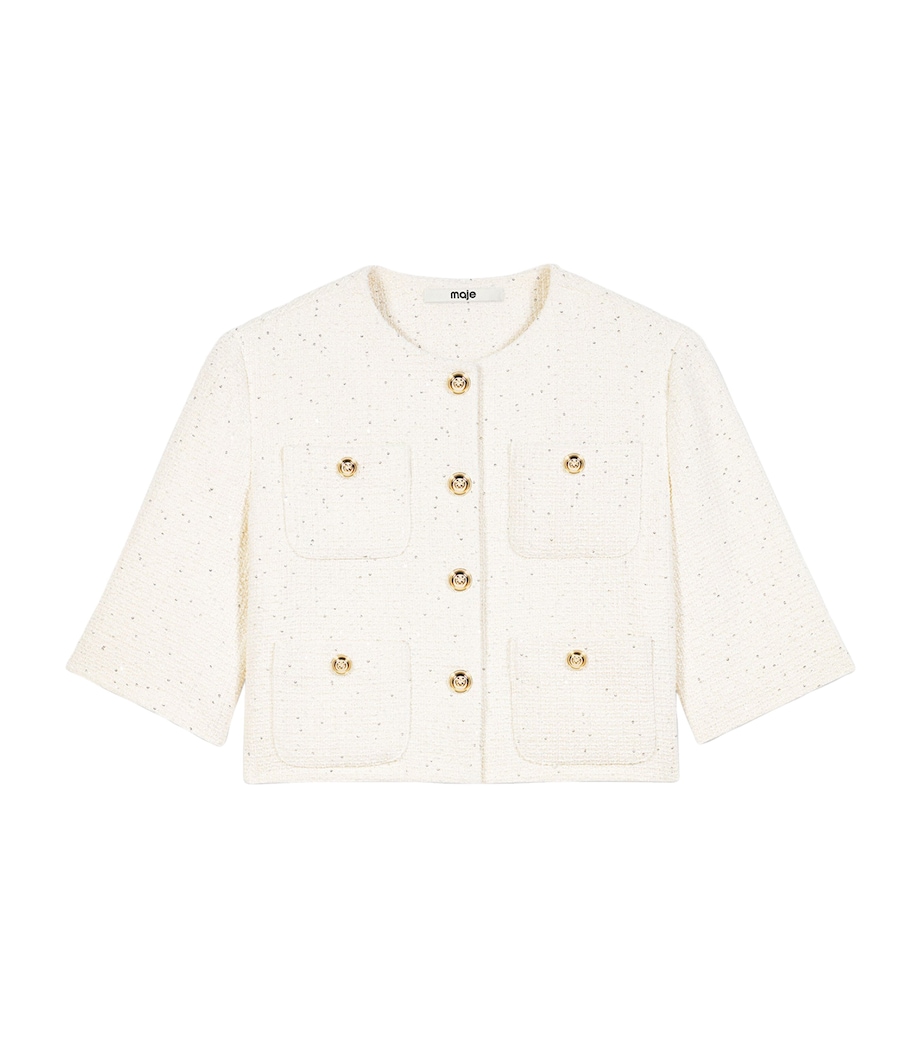 Maje Womens Tweed Cropped Jacket Ecru Image 1