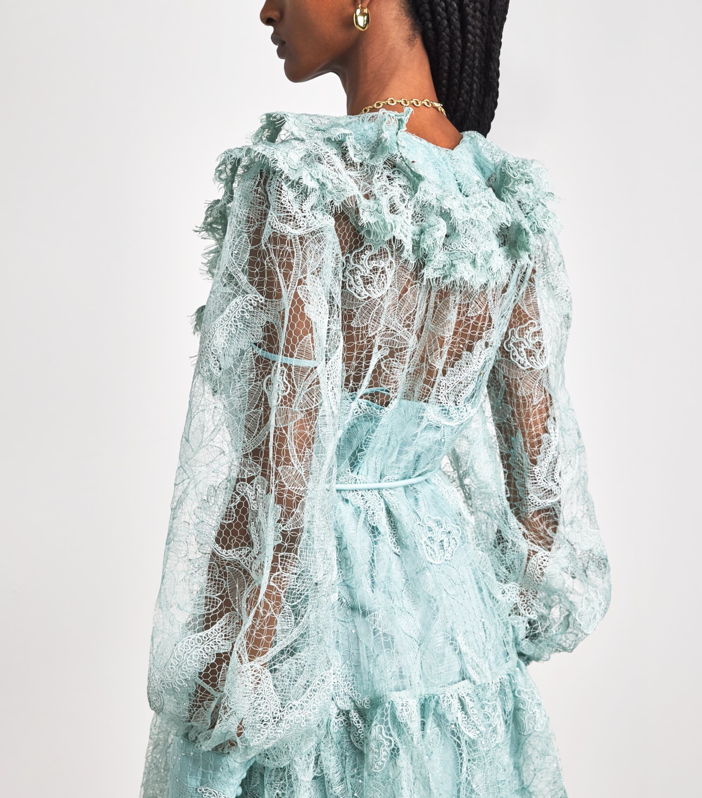 ALEMAIS Blue Ruffled Lace Winifred Mini Dress | Harrods US