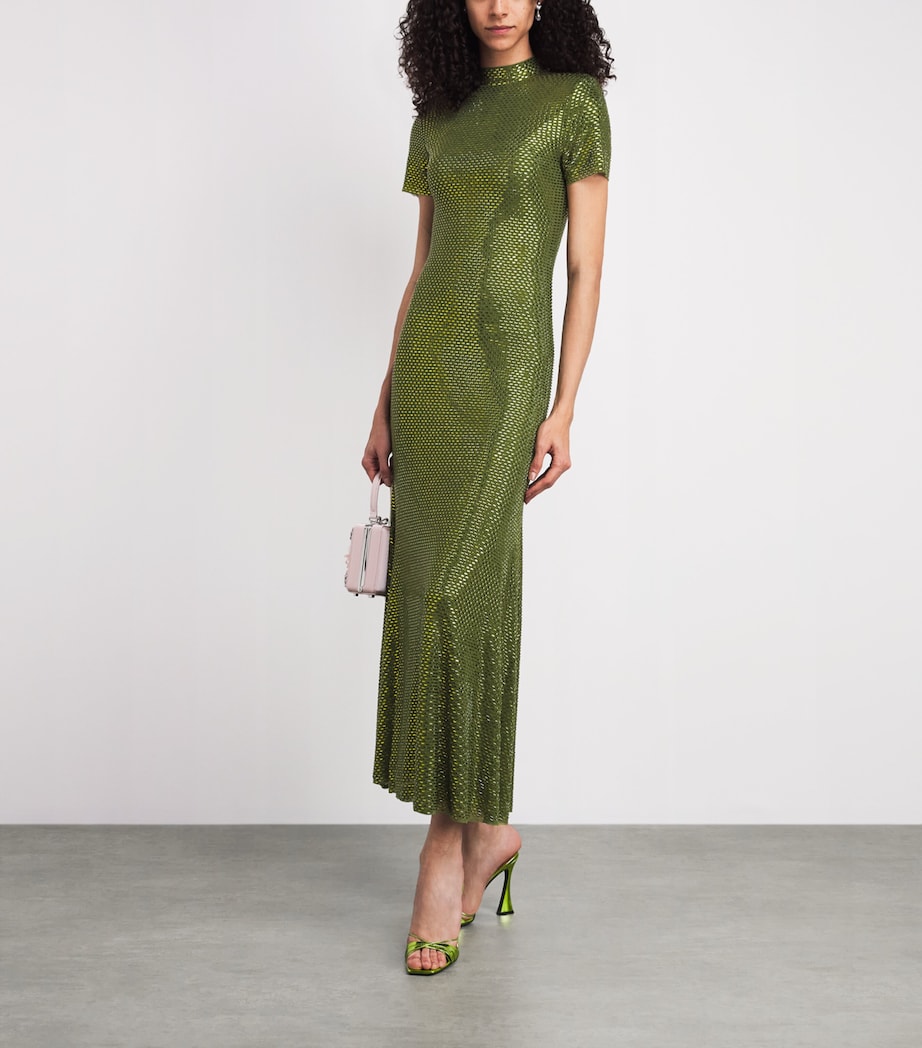 Self-Portrait Womens Rhinestone Maxi Dress Green Image 2
