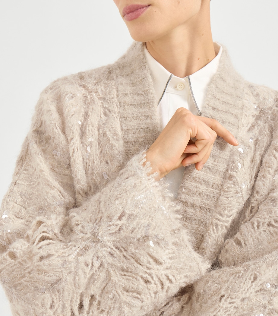 Mohair-Wool-Blend Embroidered Frosty Cardigan CZD64 Image 6