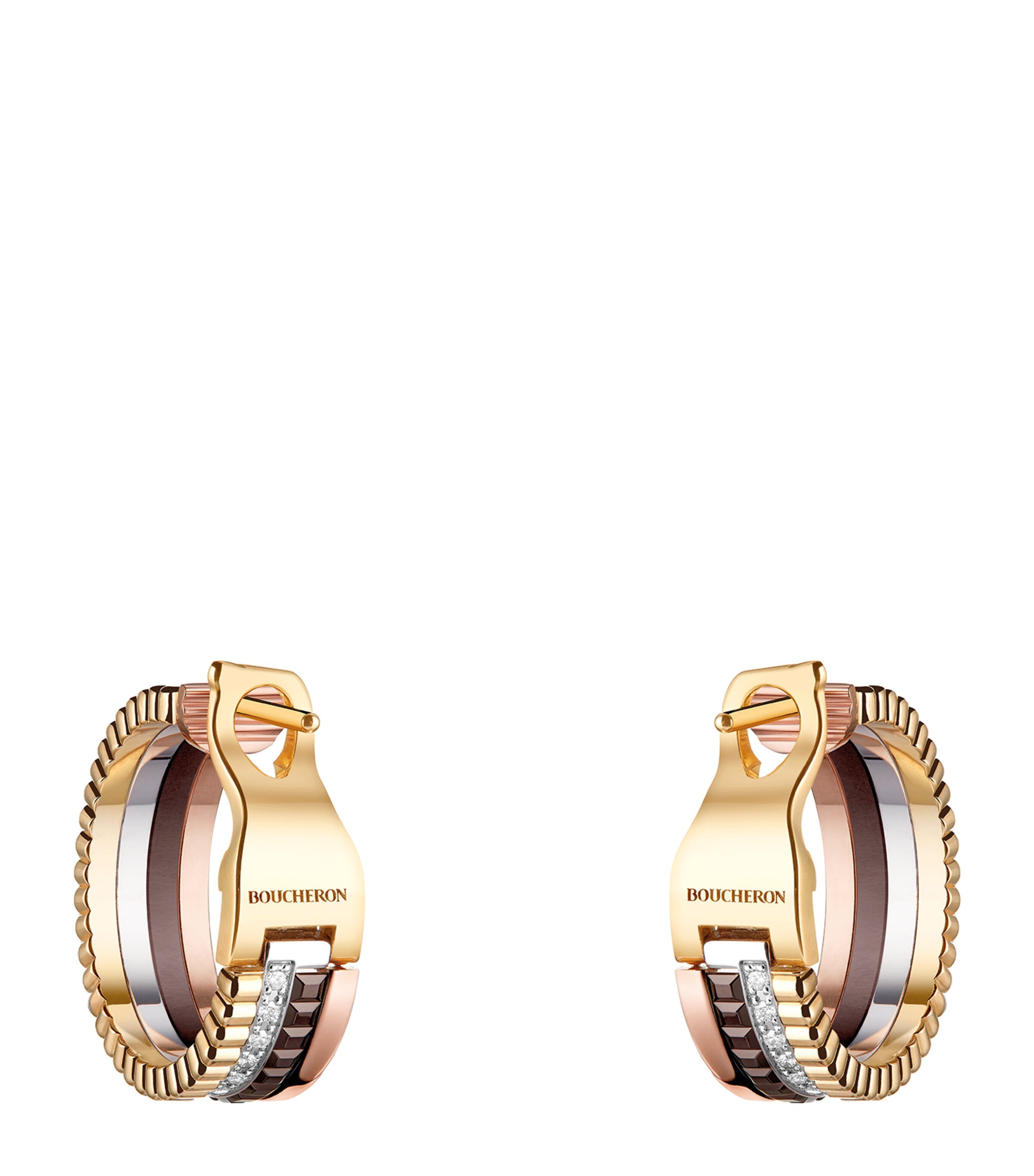 Mixed Gold and Diamond Quatre Classique Hoop Earrings MULTI Image 4