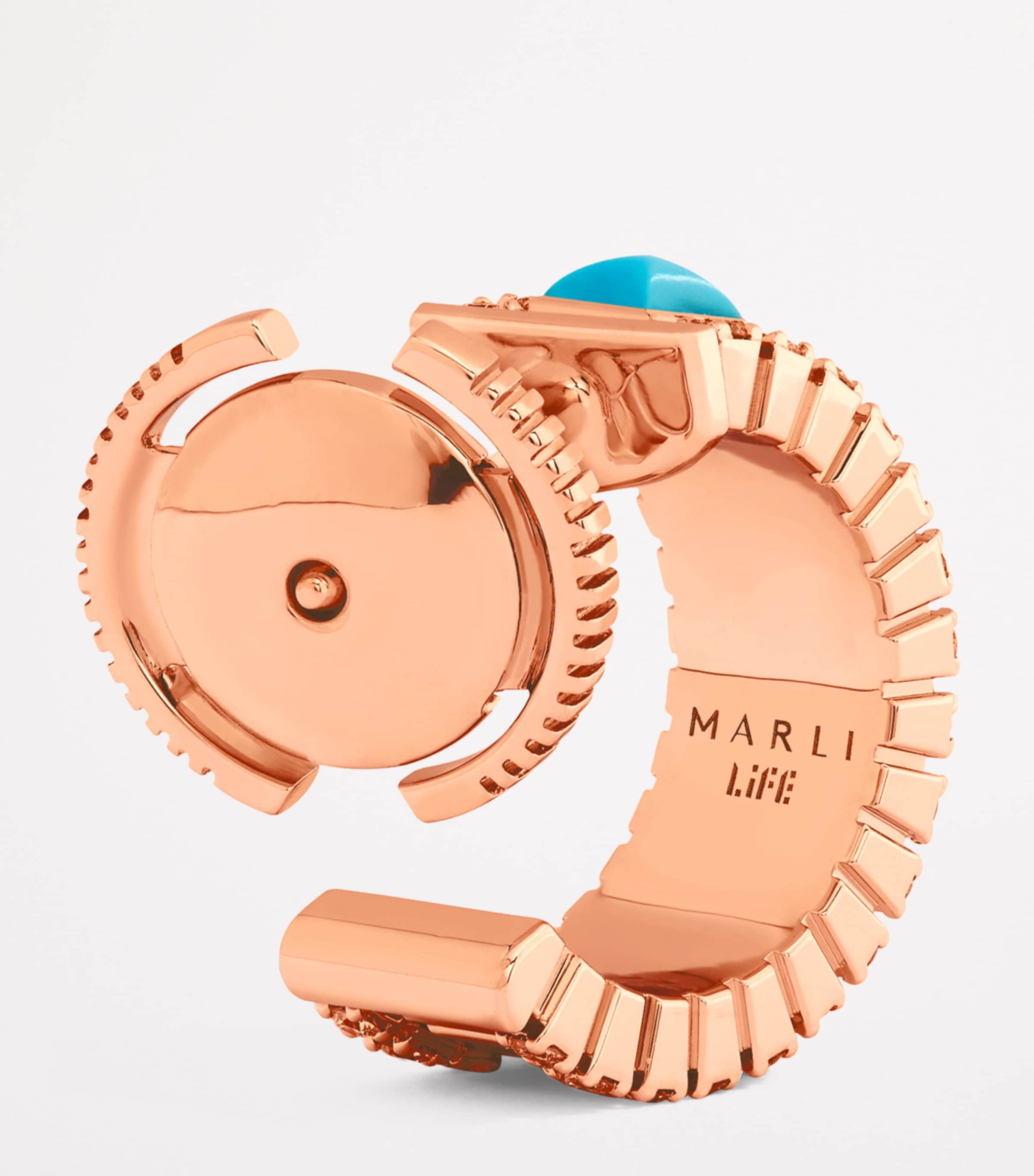 Mini Rose Gold, Diamond and Turquoise Life Hoop Earrings ROSE GOLD Image 3