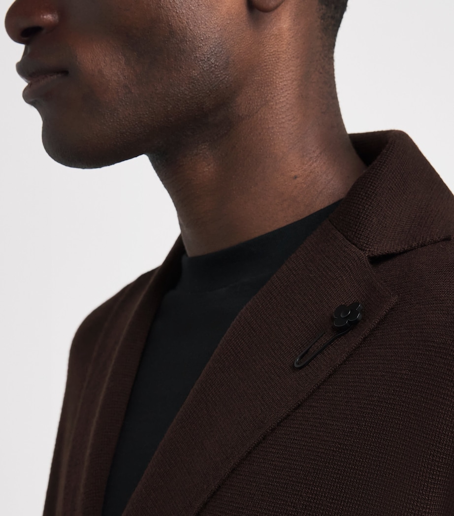 Lardini Mens Virgin Wool Double-Breasted Cardigan Brown Image 3
