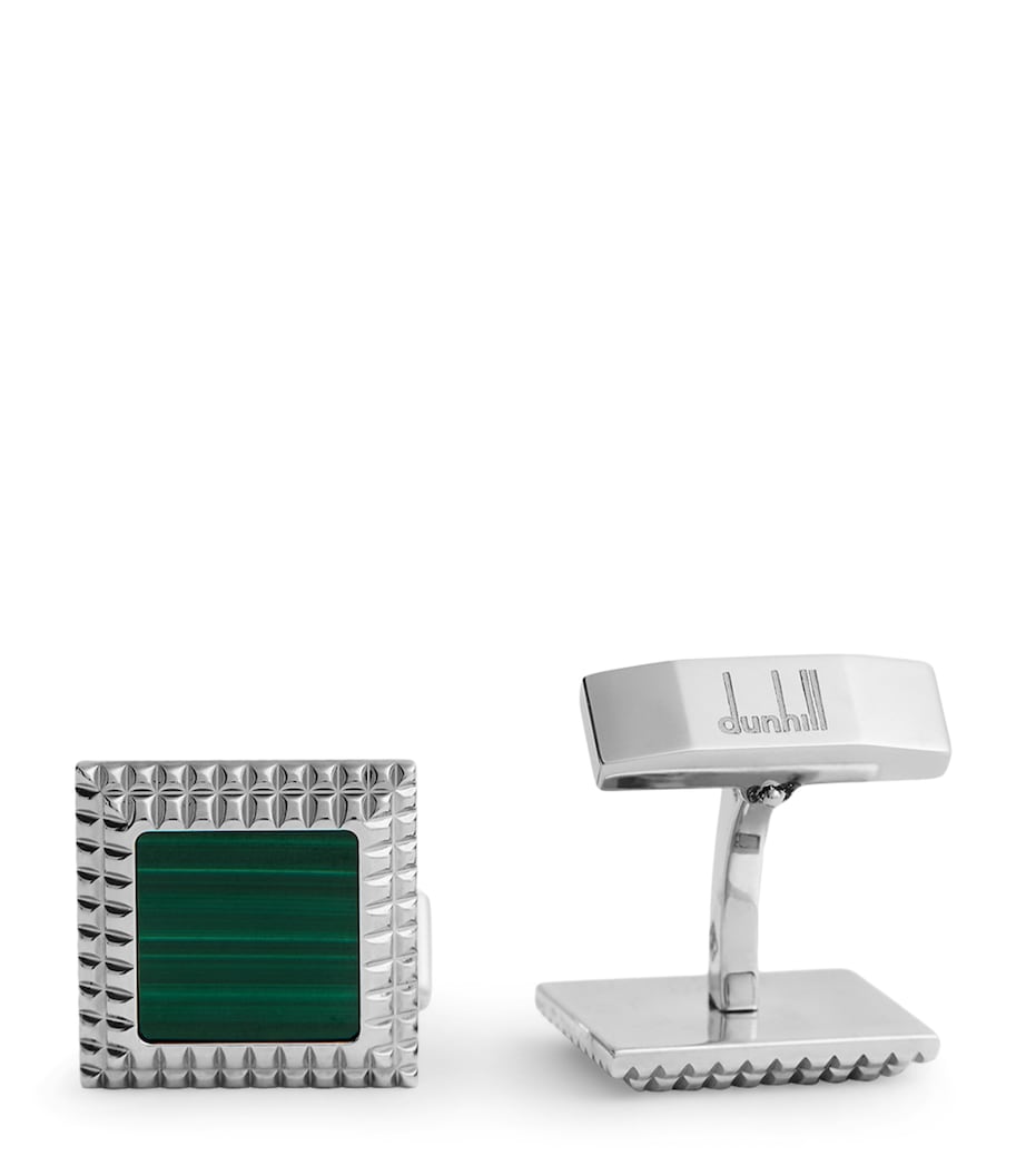 Dunhill Rhodium-Plated Silver and Malachite Hobnail Cufflinks Image 1