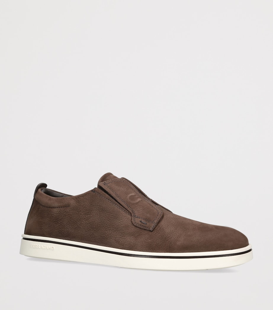 Salvatore Ferragamo Nubuck Leather Alfie Slip-On Sneakers Dark Brown Image 2