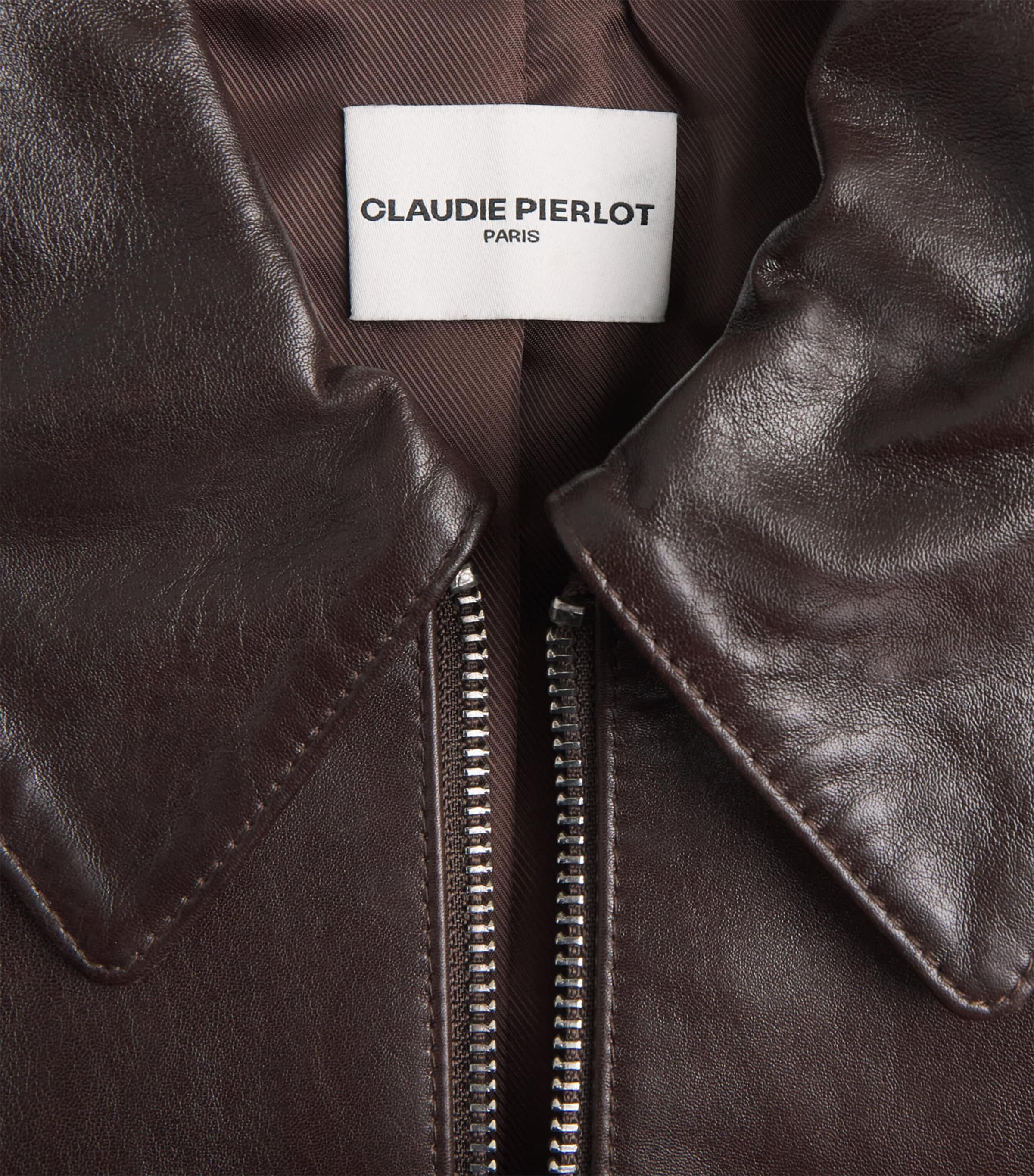 Claudie Pierlot Womens Leather Zip-Up Jacket Brown Image 5