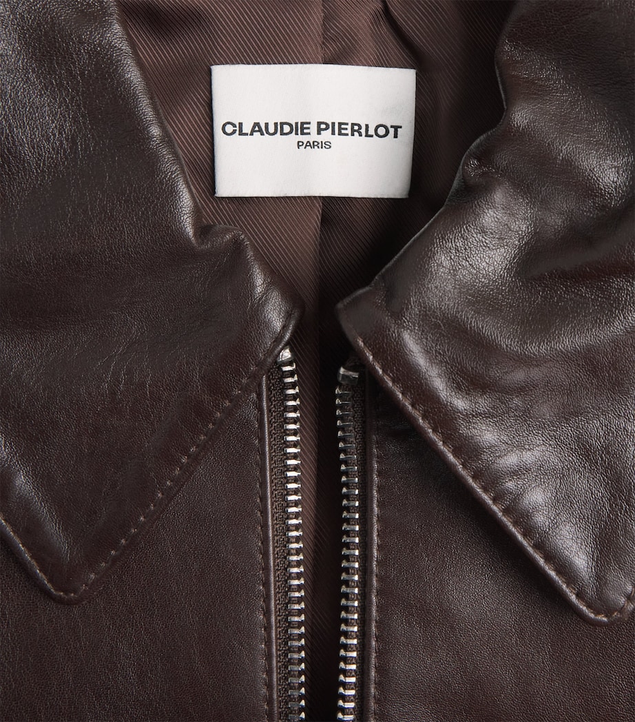 Claudie Pierlot Womens Leather Zip-Up Jacket Brown Image 5