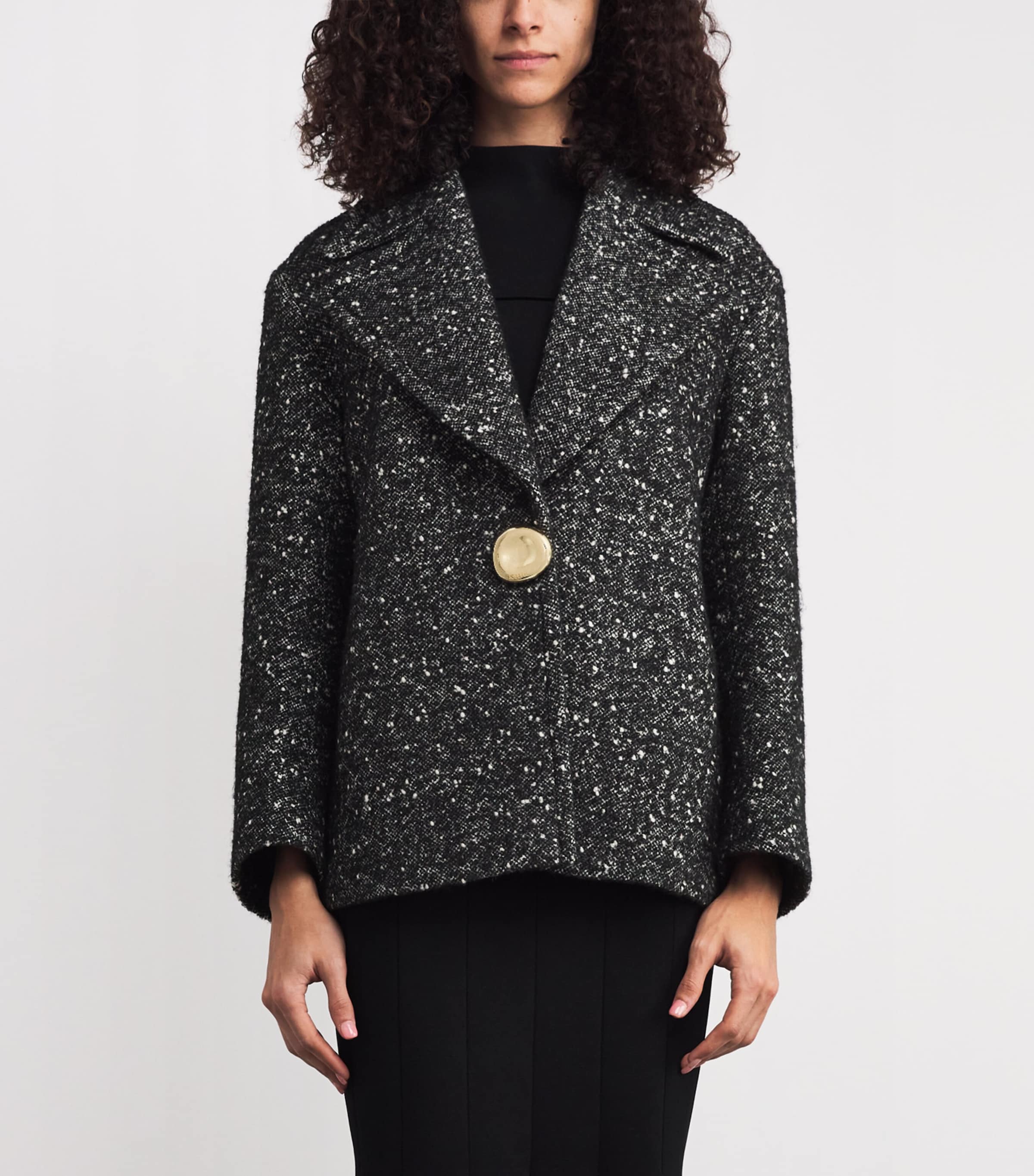 Wool Tweed Donegal Agar Coat BLACK Image 3