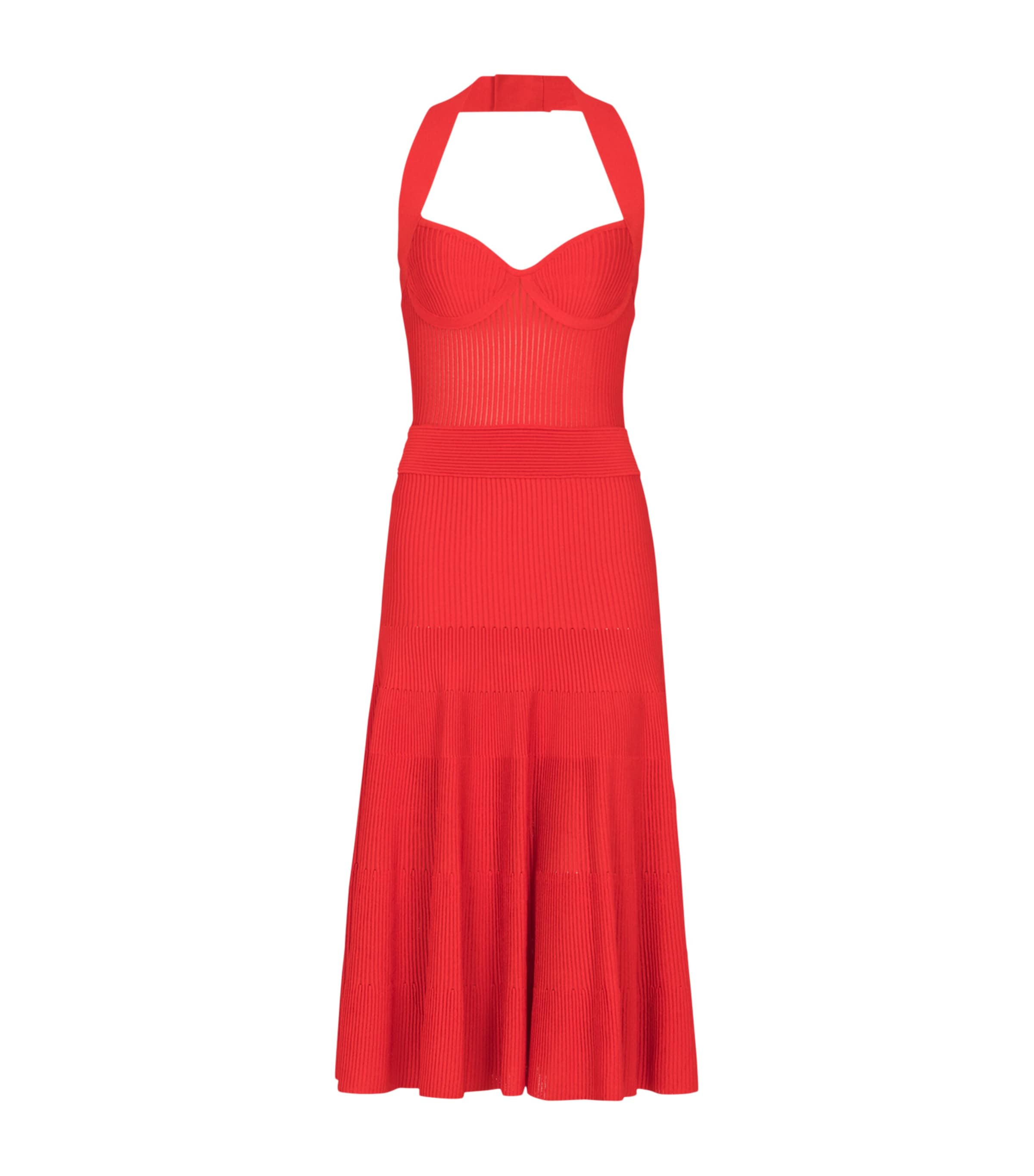 Balmain Halterneck Knit Midi Dress In Red