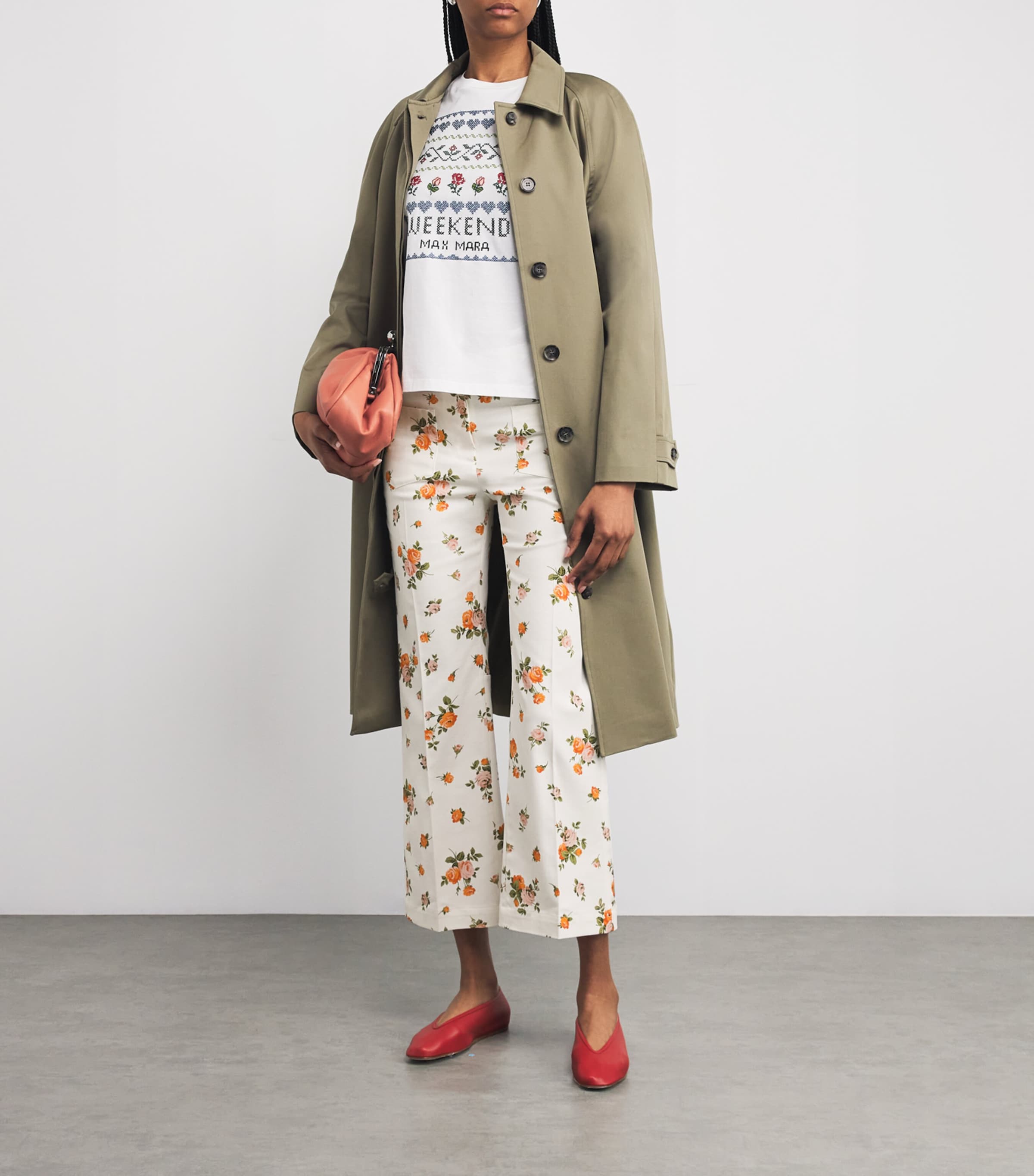 パンツ 'S MAX MARA Merano cotton trouser with floral print Bianco S Max Mara Merano Cotton Trouser With Floral Print In Multi