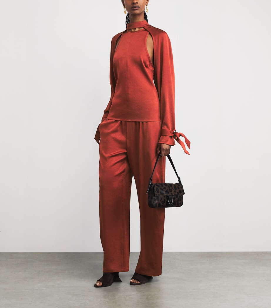 Nanushka Womens Satin Zolea Wide-Leg Trousers Rouge Image 2