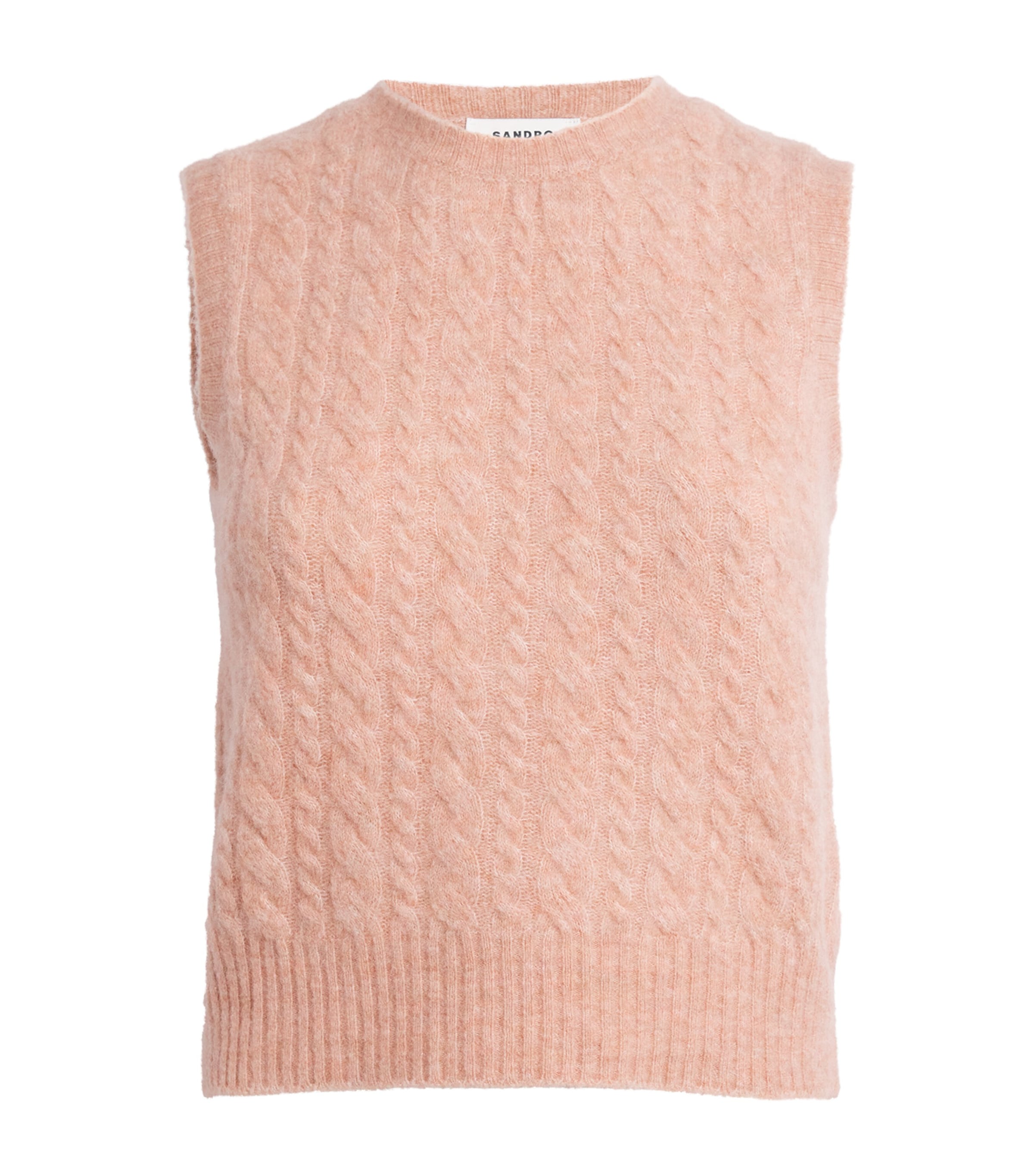 Sandro Womens Poudre Pink Cable-knit Wool-blend Vest In Pink