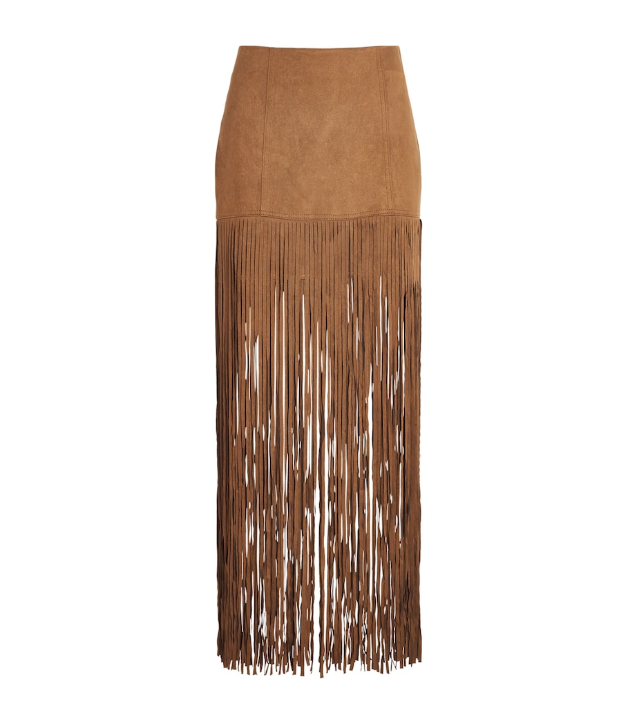 Toccin Womens Faux Leather Fringe Soren Midi Skirt Cedar Image 1