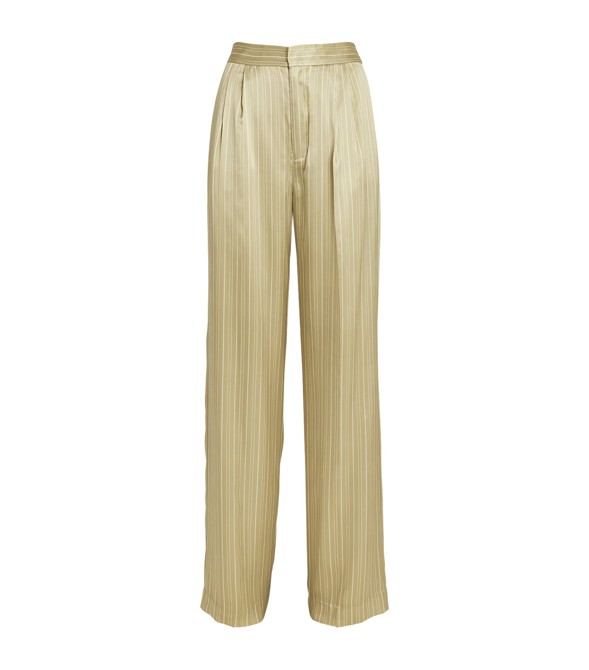 Paige Silk Striped Garrett Trousers In Green