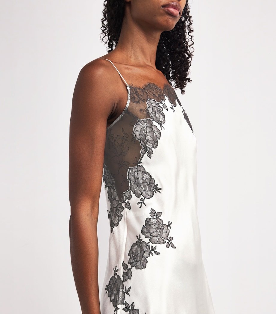 Silk Lace-Trim Short Slip Dress PEARL/EBENE Image 4