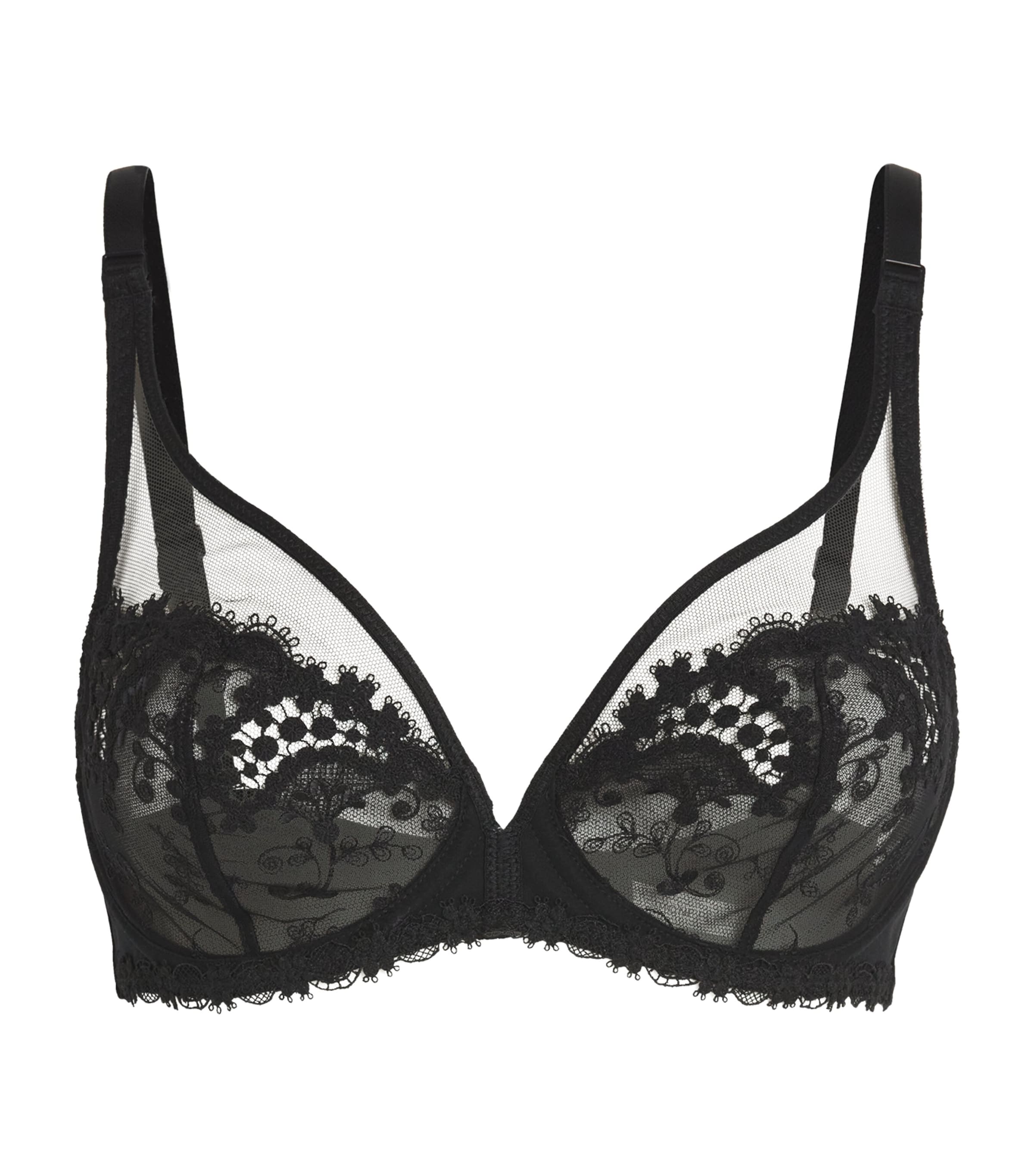 Simone Perele Embroidered Full Cup Plunge Bra In Black