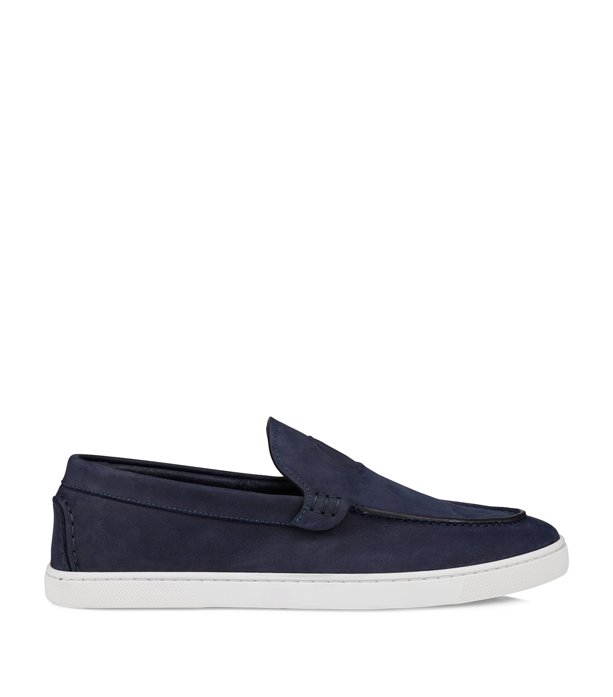 Christian Louboutin Moonboat Leather Boat Shoes In Blau Nit