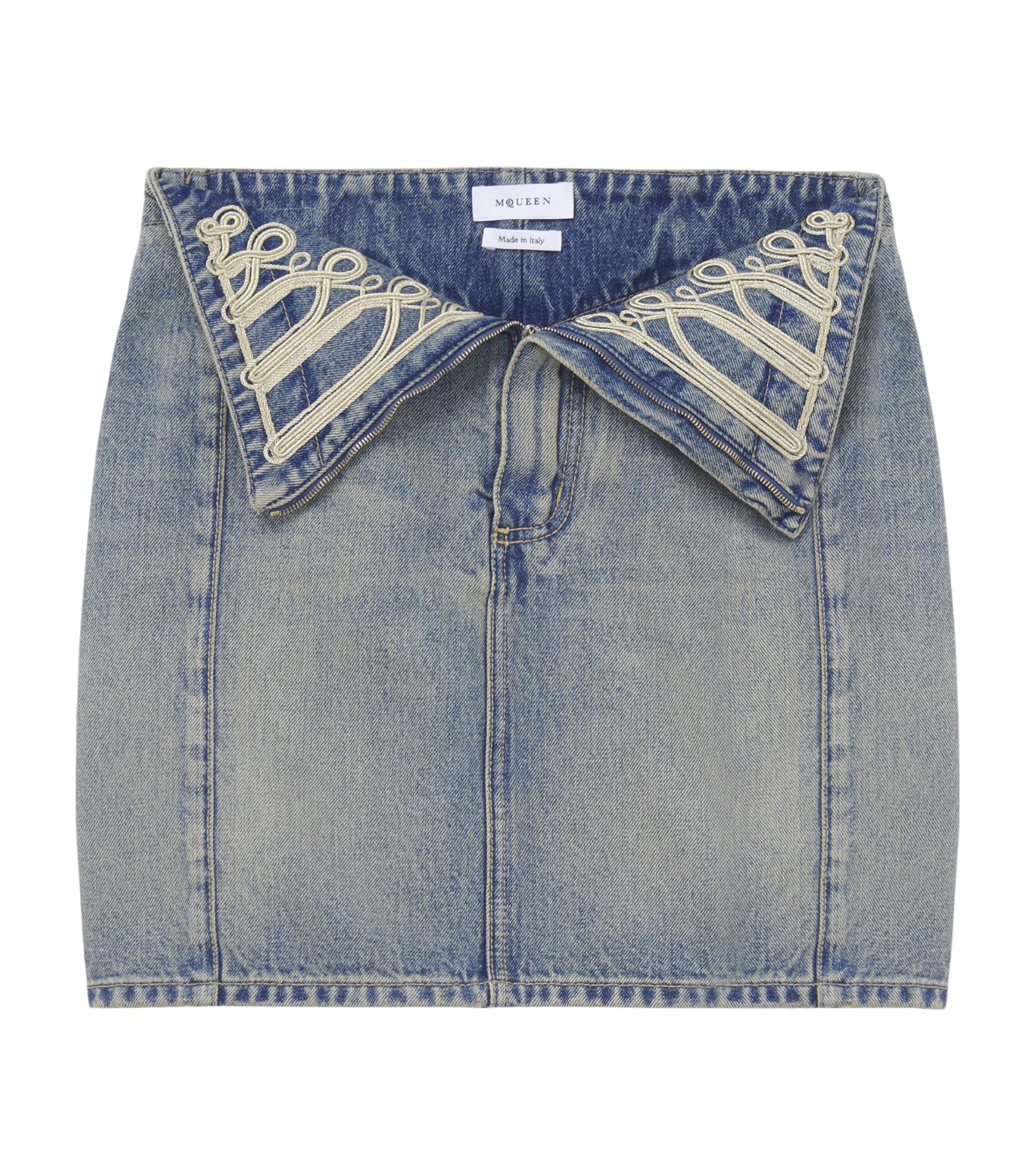 McQueen Womens Denim Fold-Over Mini Skirt Image 1