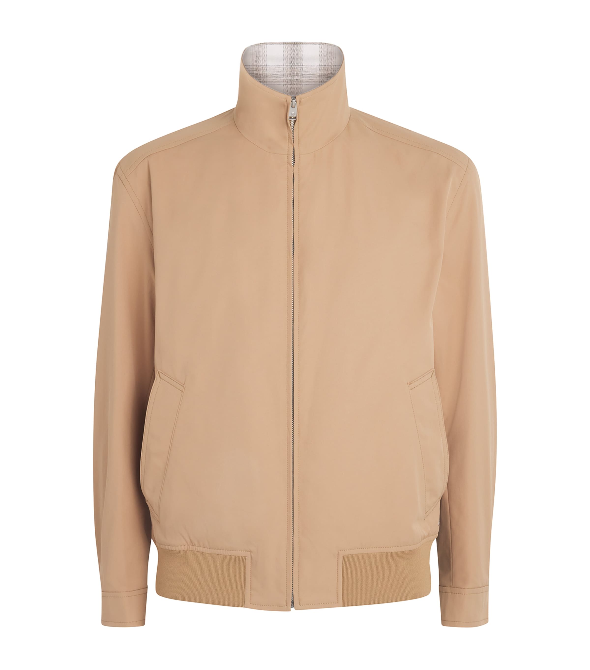 BOSS Mens Check-Lined Water-Repellent Jacket Medium Beige Image 1