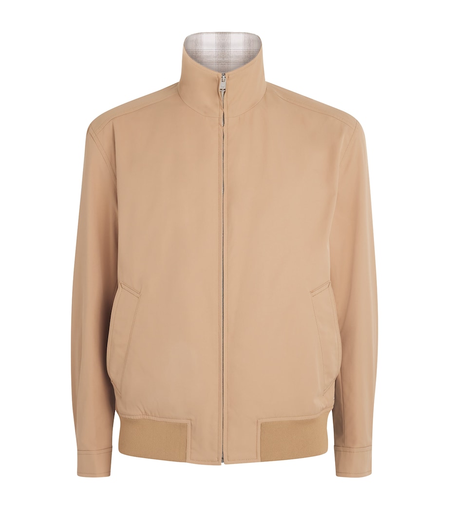 BOSS Mens Check-Lined Water-Repellent Jacket Medium Beige Image 1
