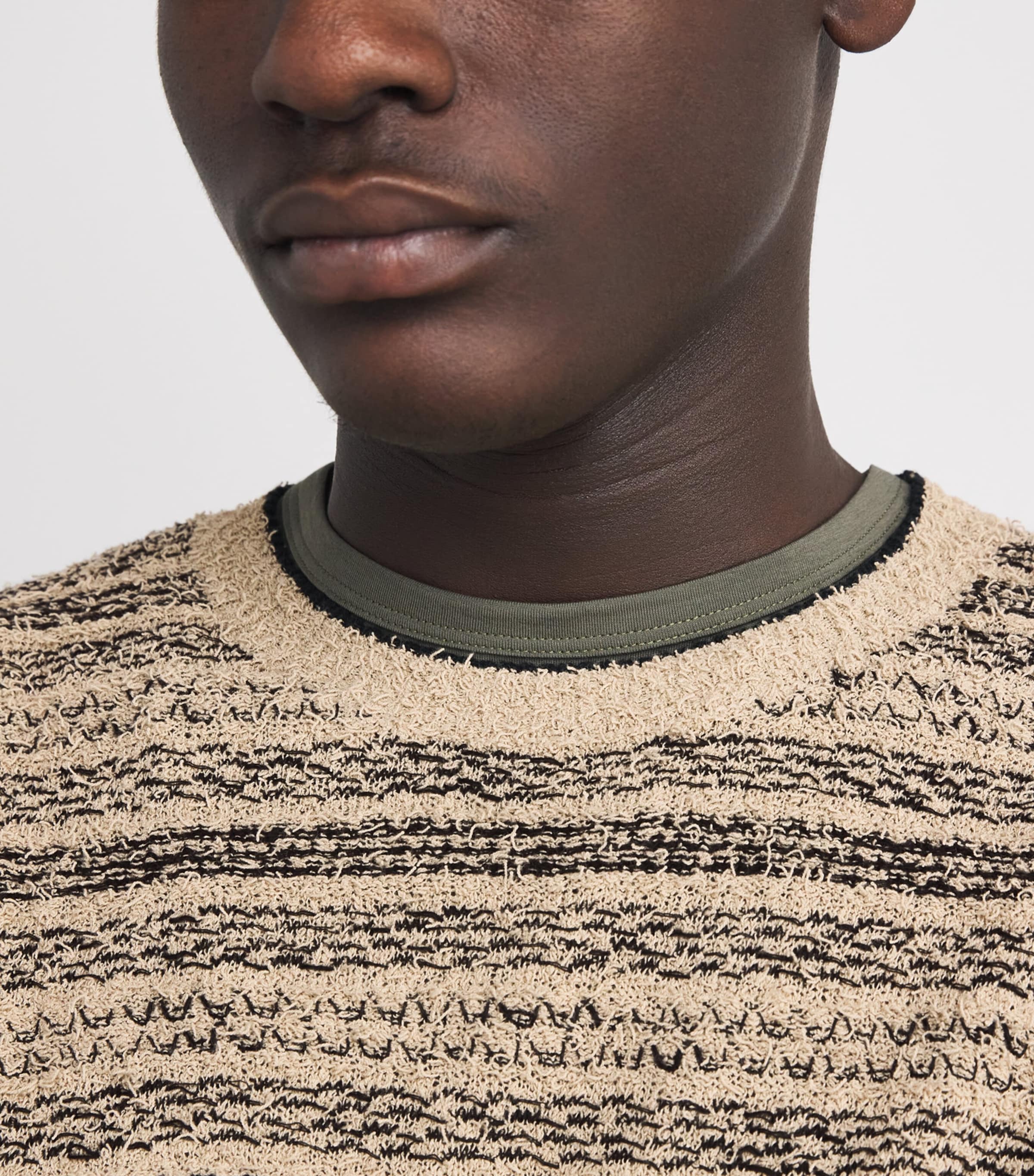 Cotton-Blend Stripe Frayed Sweater F1007 Image 6