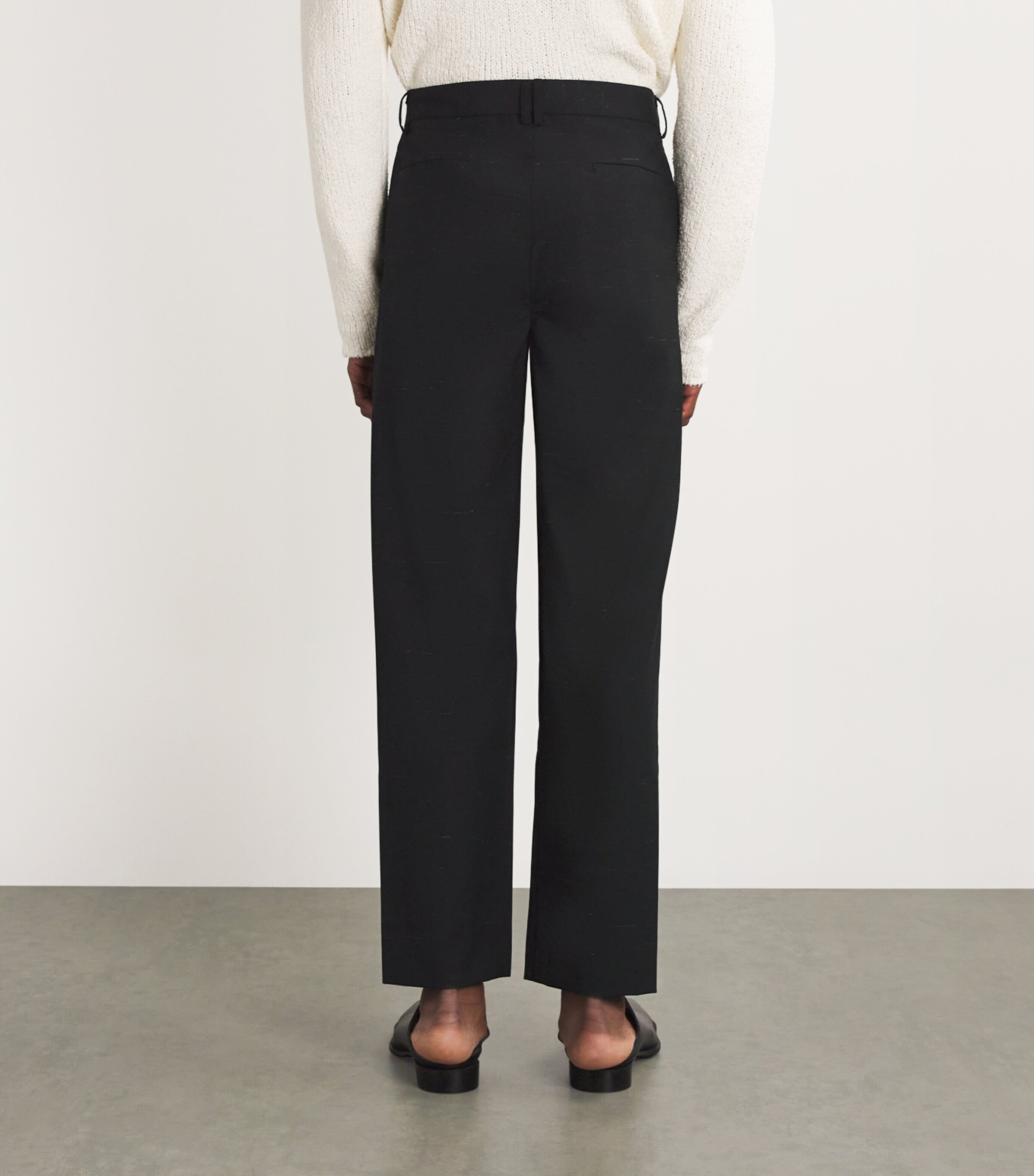 Wool-Linen Heathered Straight Trousers BLACK Image 4