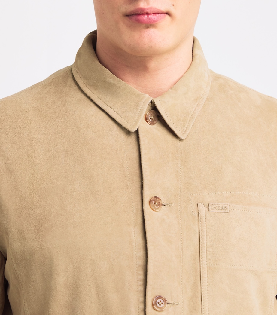Polo Ralph Lauren Mens Suede Overshirt Beige/khaki Image 6