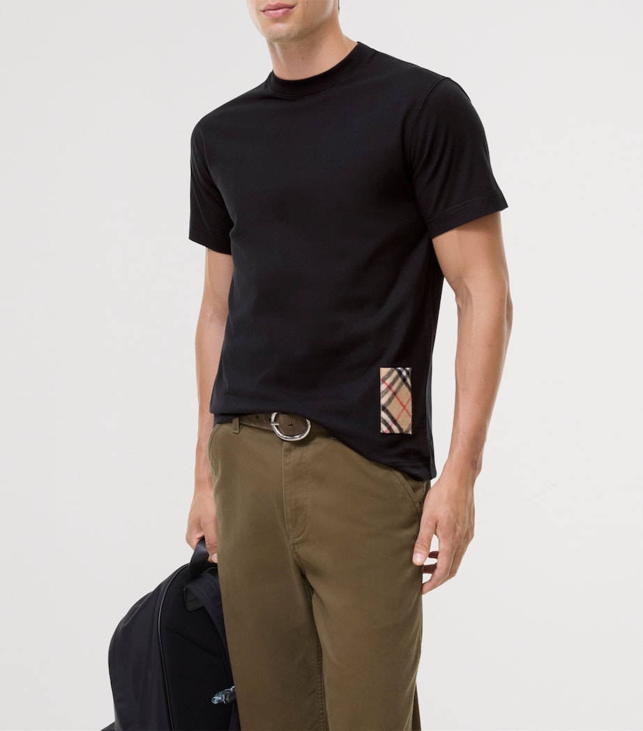 Burberry Mens Cotton Check-Patch T-Shirt Black Image 2