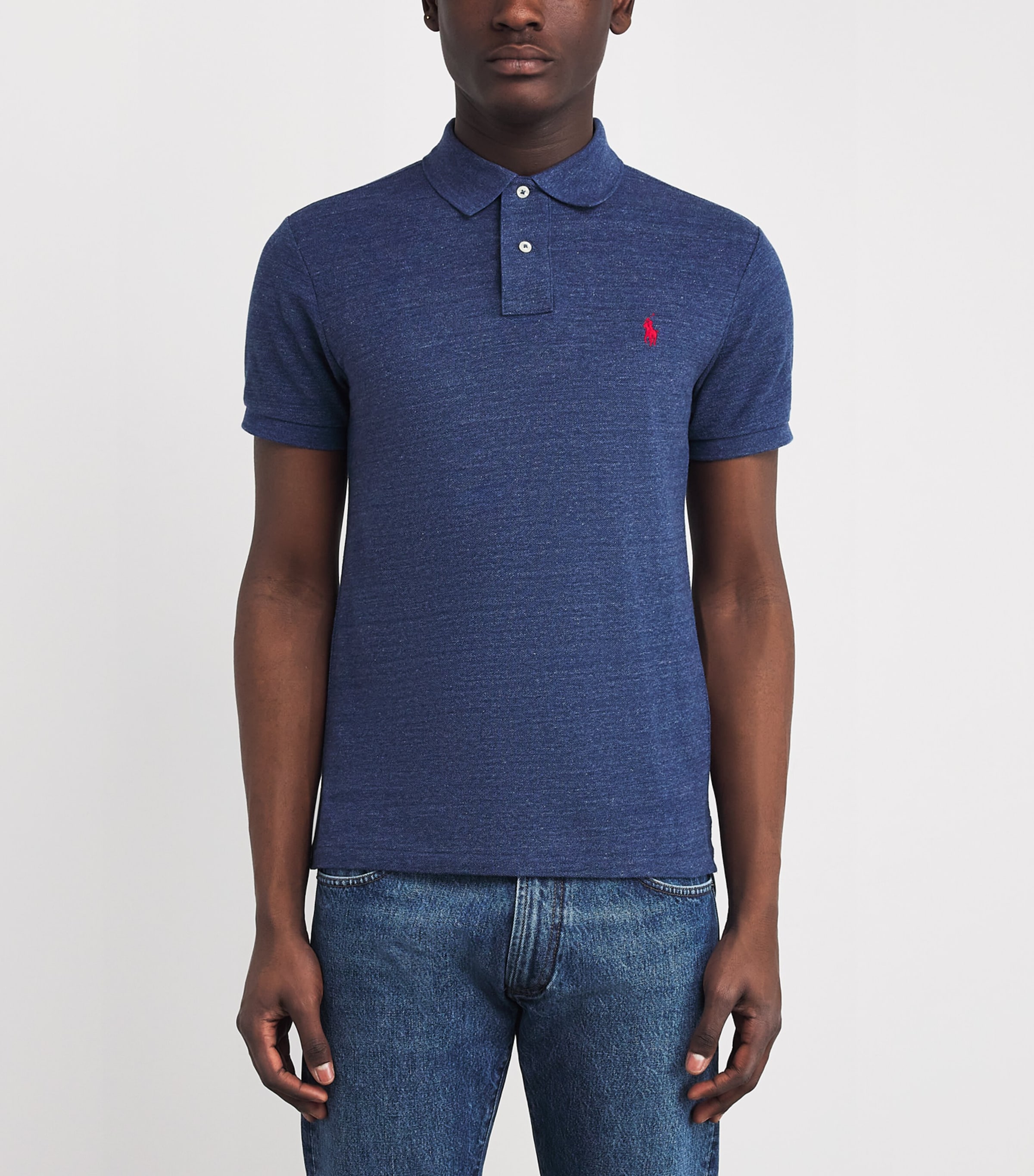 Polo Ralph Lauren Mens Cotton Mesh Slim-Fit Polo Shirt Royal Blue Heather Image 3