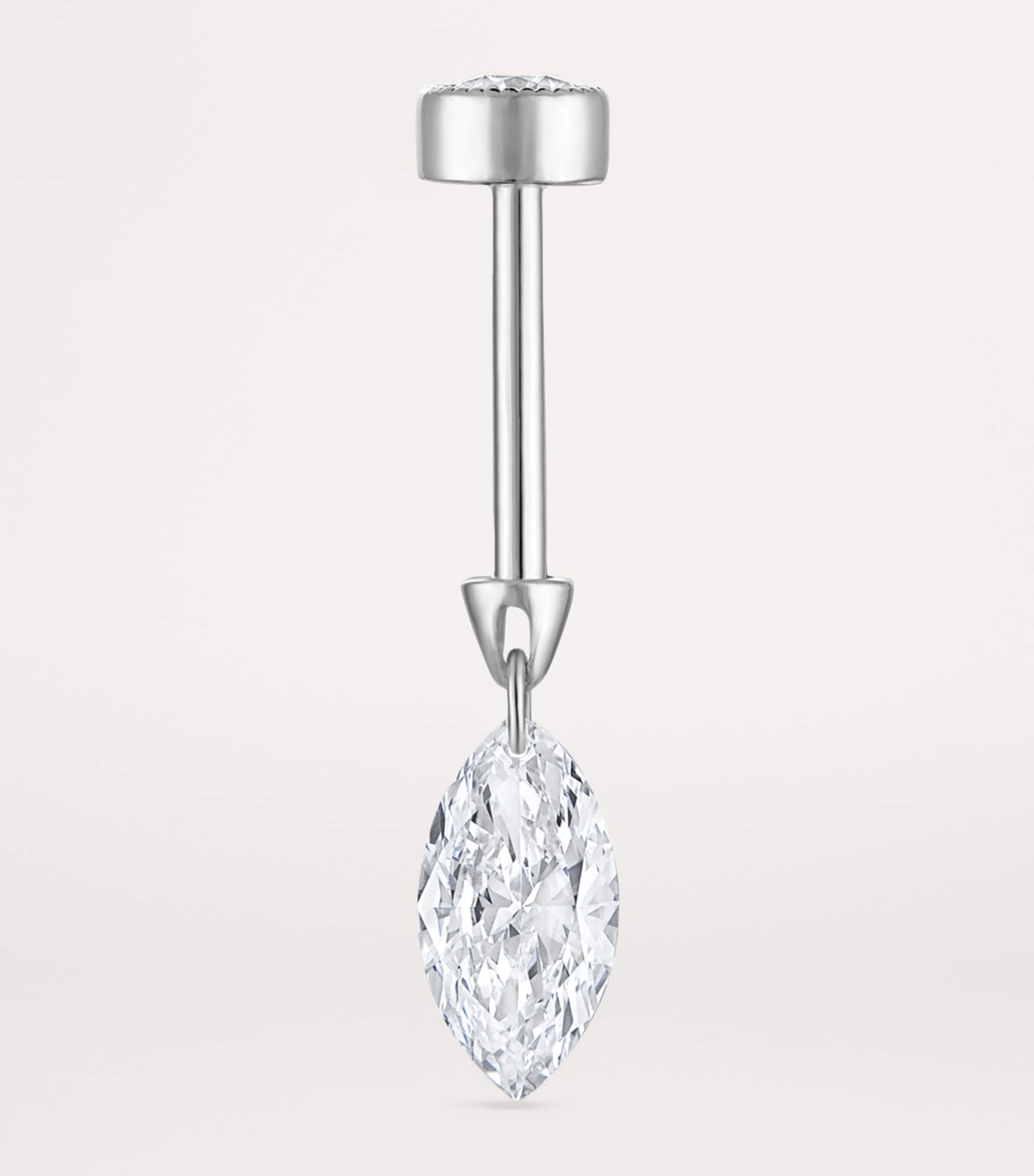 Maria Tash White Gold Floating Marquise Diamond Charm Threaded Stud Earring (7mm) White Gold Image 2