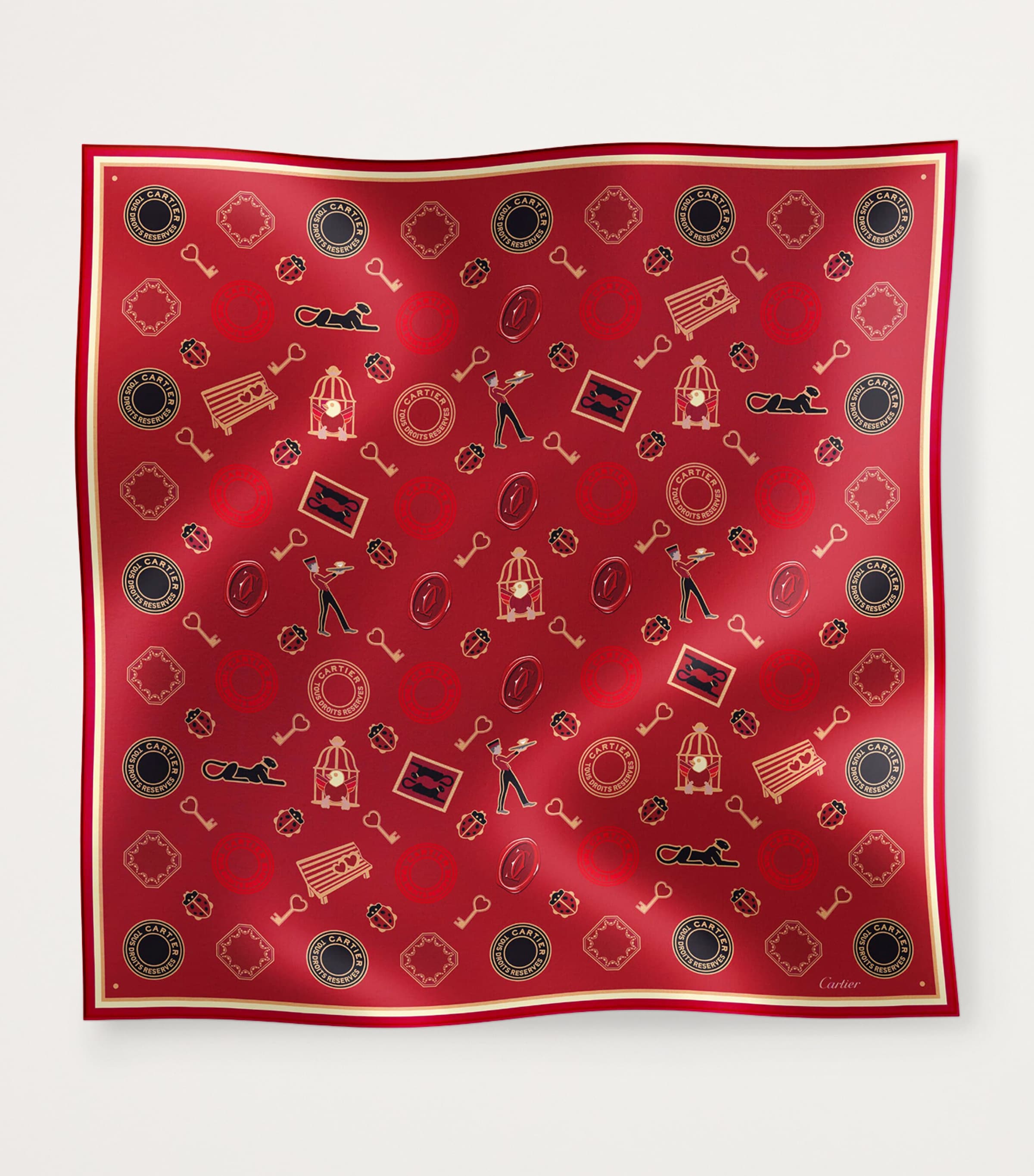 Silk Diabolo de Cartier Scarf  BURGUNDY Image 3