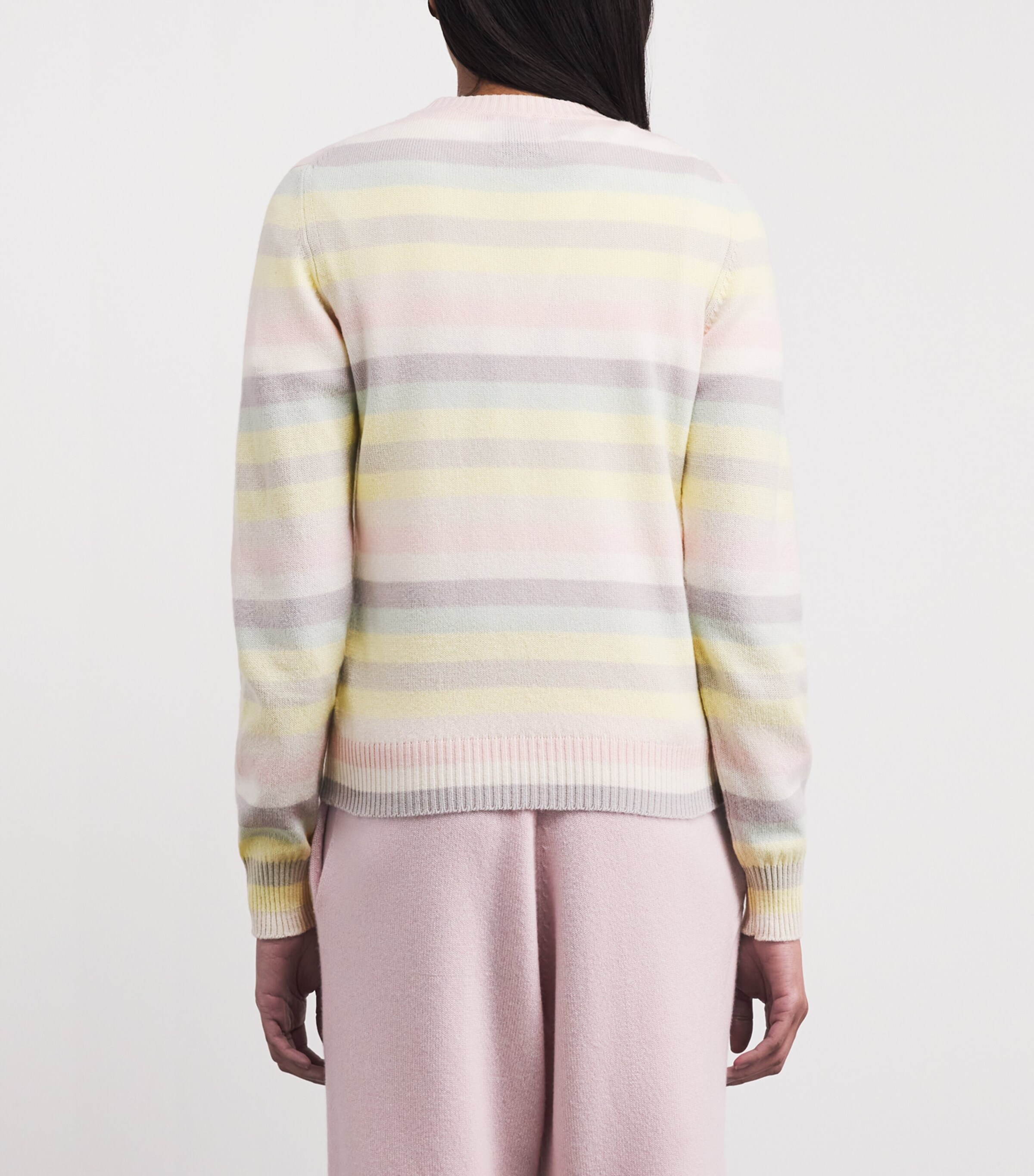 Barrie Womens Cashmere Stripe Logo Sweater Light Pink Image 5