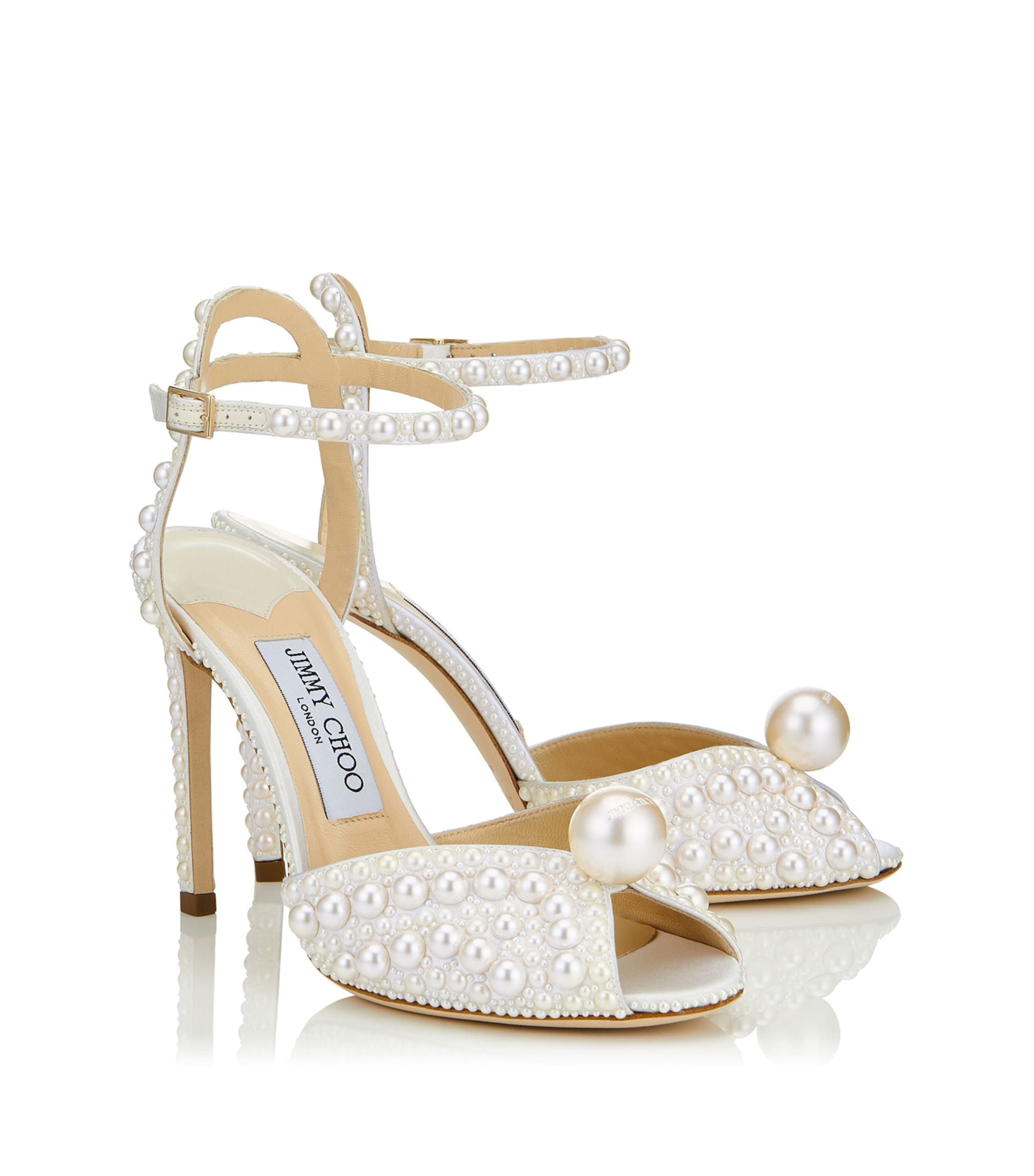 JIMMY CHOO Sacora 100 パール付き サテン・サンダル Sacora 100 | Bridal White Satin Sandals | JIMMY CHOO UK