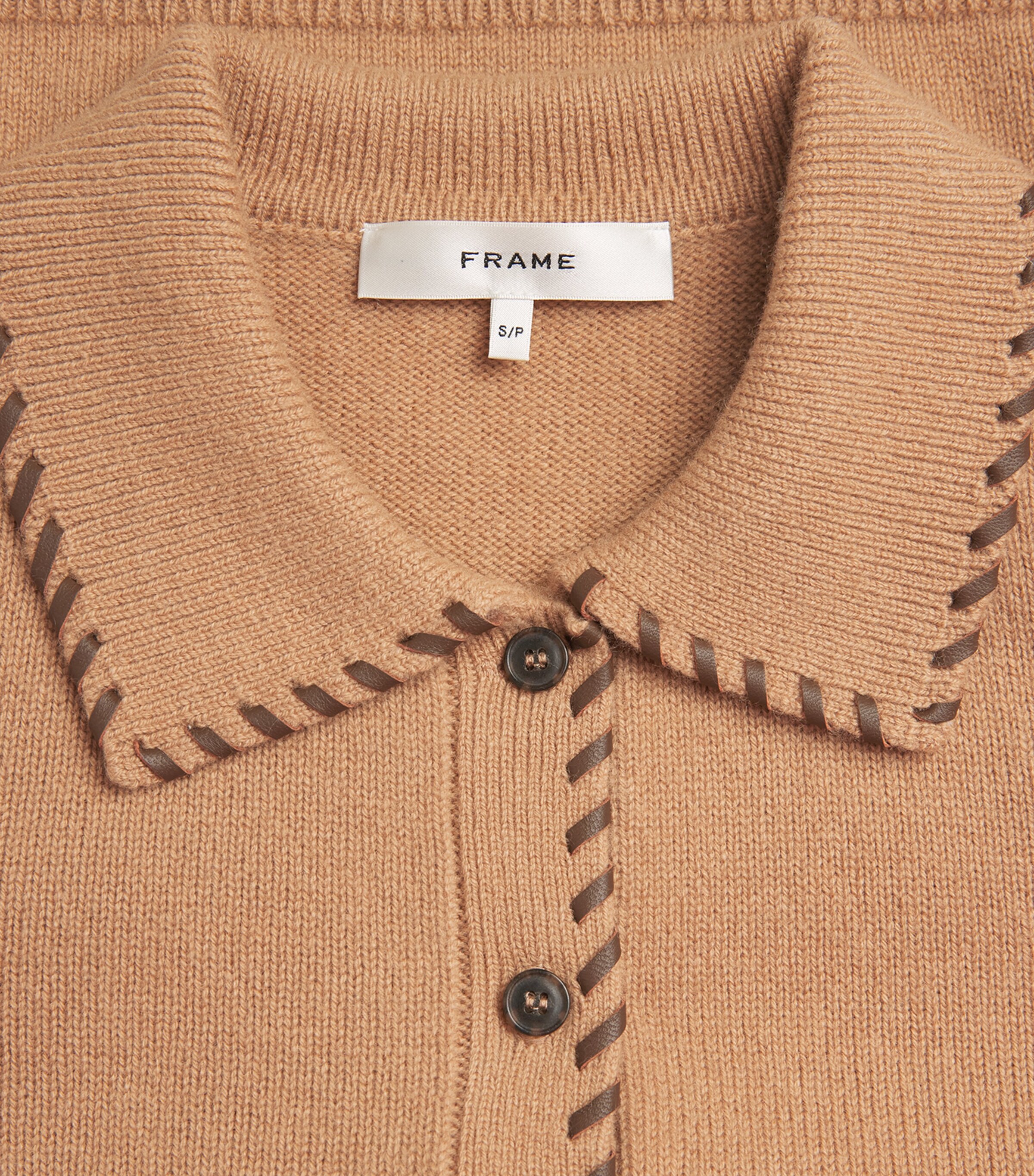 FRAME Womens Wool-Cashmere Polo Sweater Caml Camel Image 6
