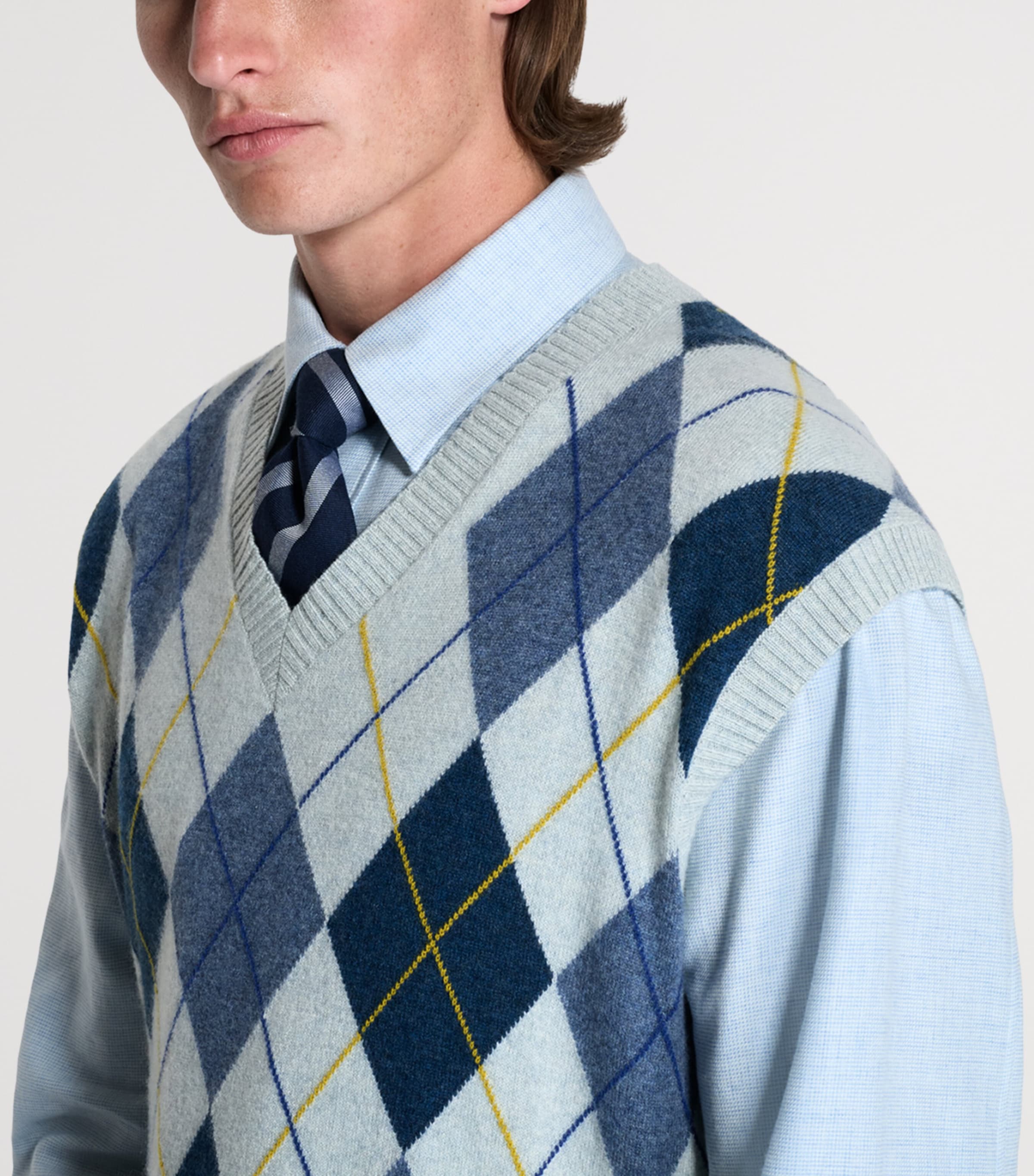 Dunhill Mens Cashmere Argyle Sweater Vest Denim Image 5
