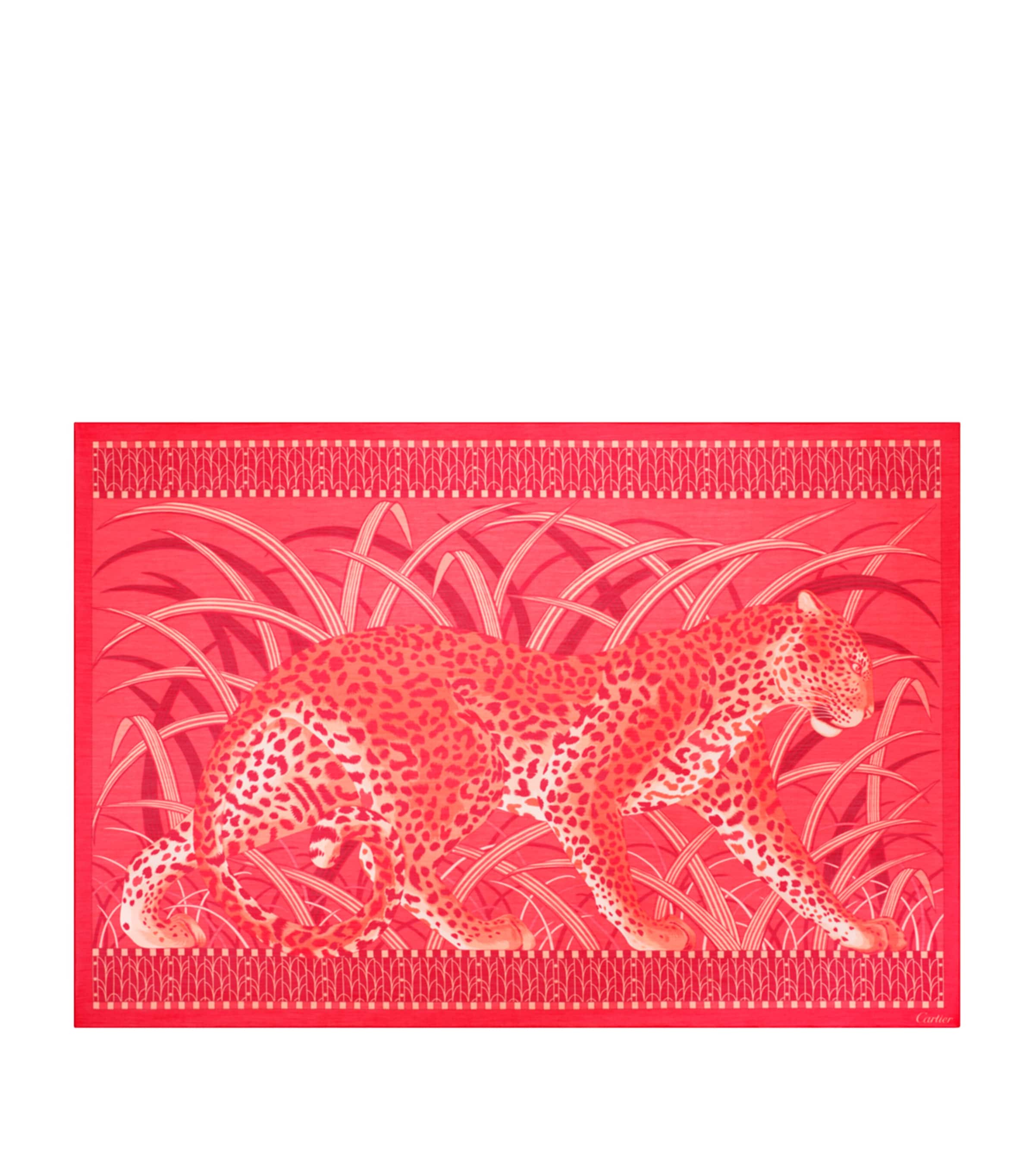 Cartier Womens Coral Panthere De Silk-blend Scarf