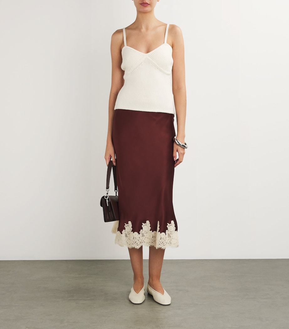 Silk Lace-Trim Elowen Midi Skirt CAFÉ Image 2