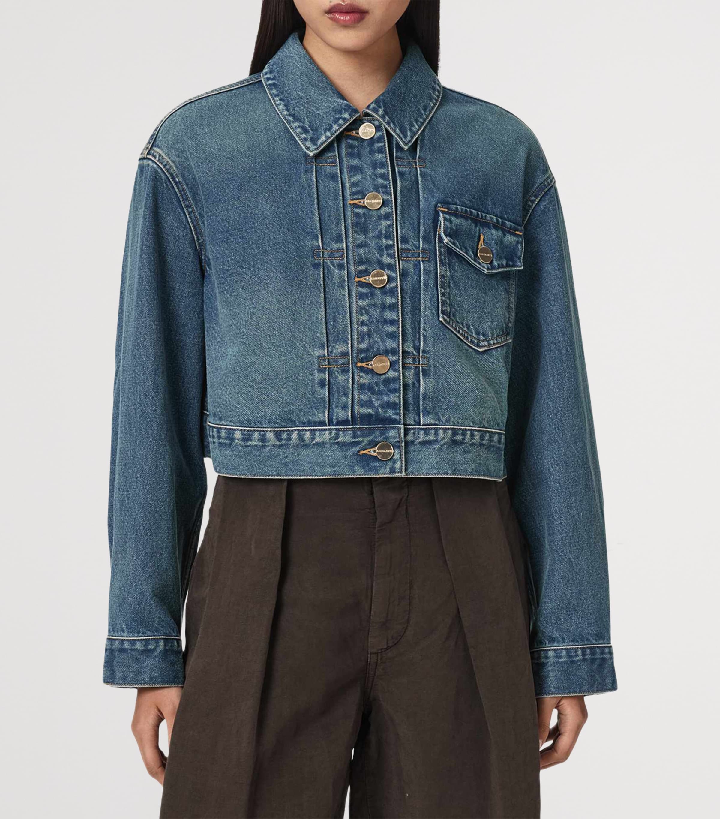AllSaints Womens Blink Cropped Denim Jacket Tinted Indigo Image 3