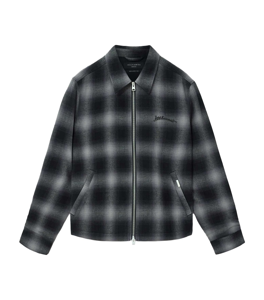 AllSaints Mens Organic Cotton Check Kapi Overshirt Slatewash Blue Image 1