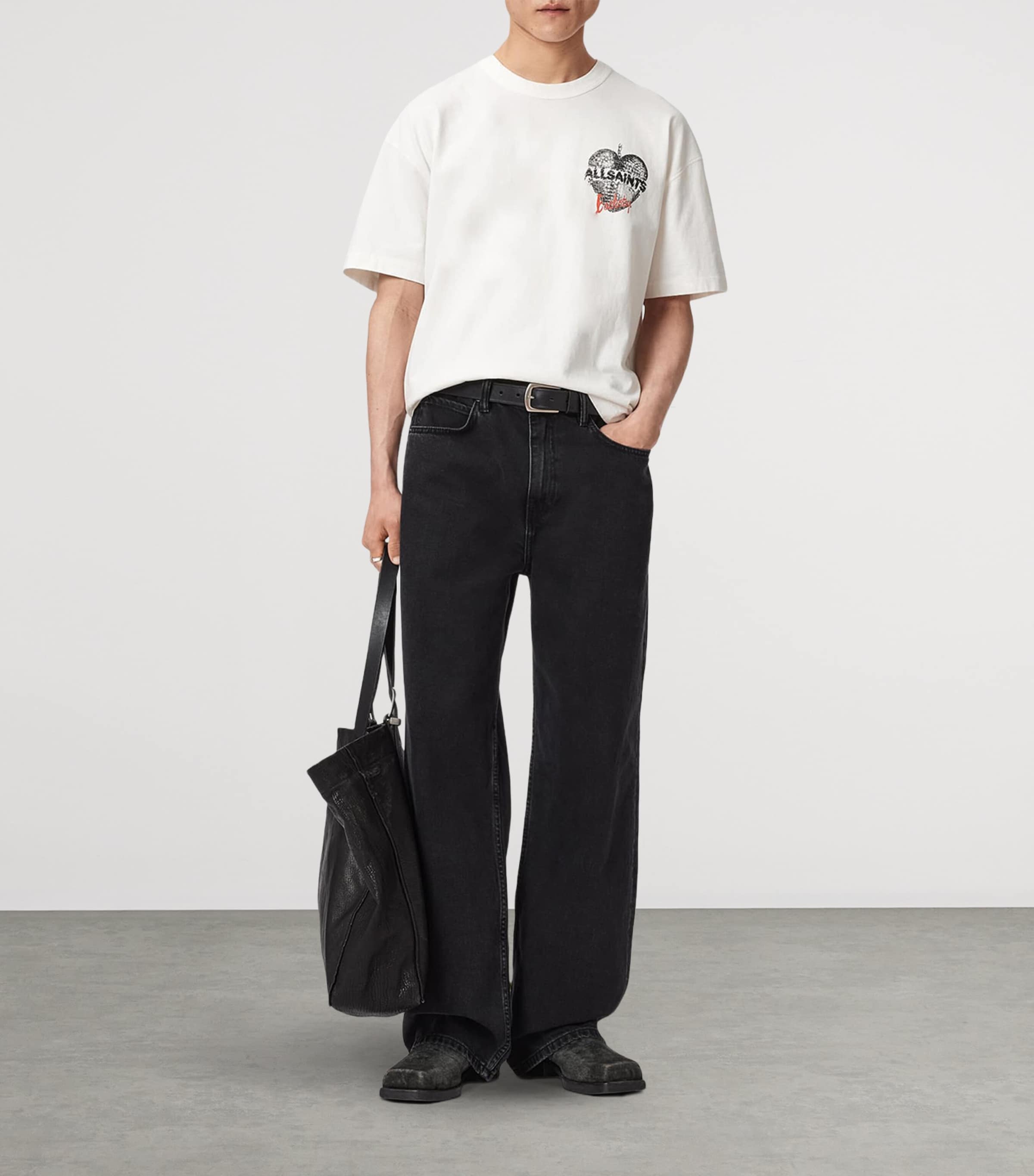 AllSaints Mens Organic Cotton Reflect T-Shirt Chalk White Image 4