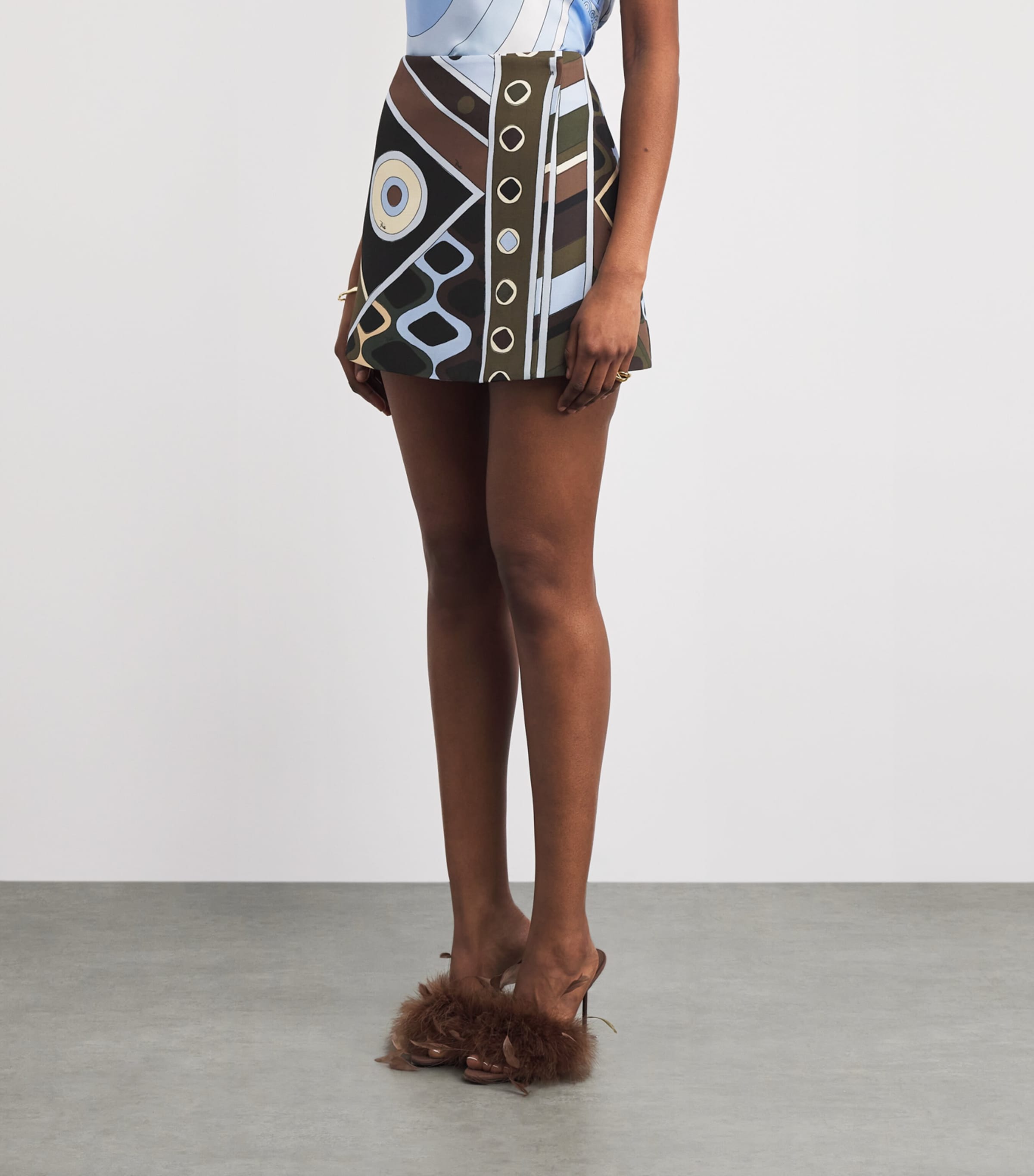 PUCCI Womens Wool Vivara Mini Skirt Khaki Image 4