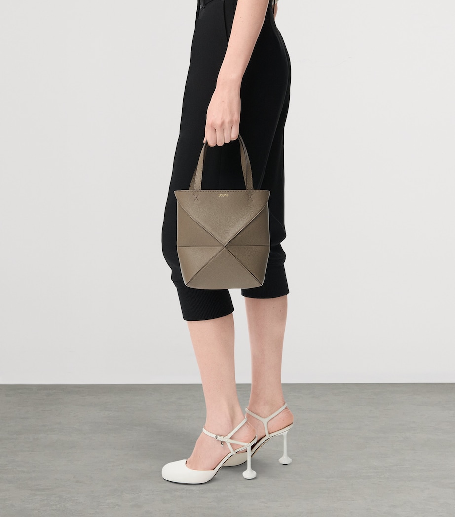 Mini Leather Puzzle Fold Tote Bag TAUPE Image 10