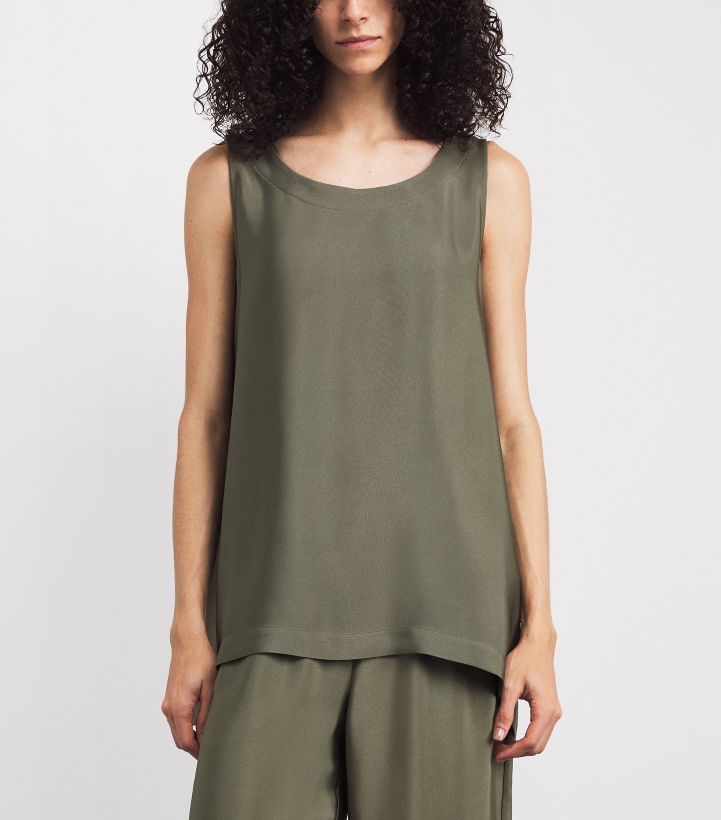 Eskandar Womens Silk A-Line Shell Top Olivdark Image 4