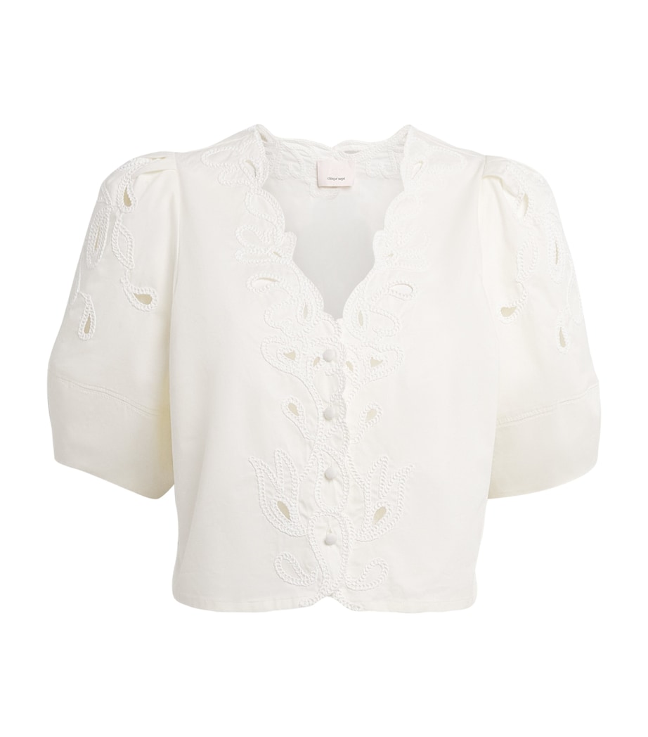 Cinq A Sept Womens Cotton Poplin Paisley Bloom Bellara Top Cream/white Image 1