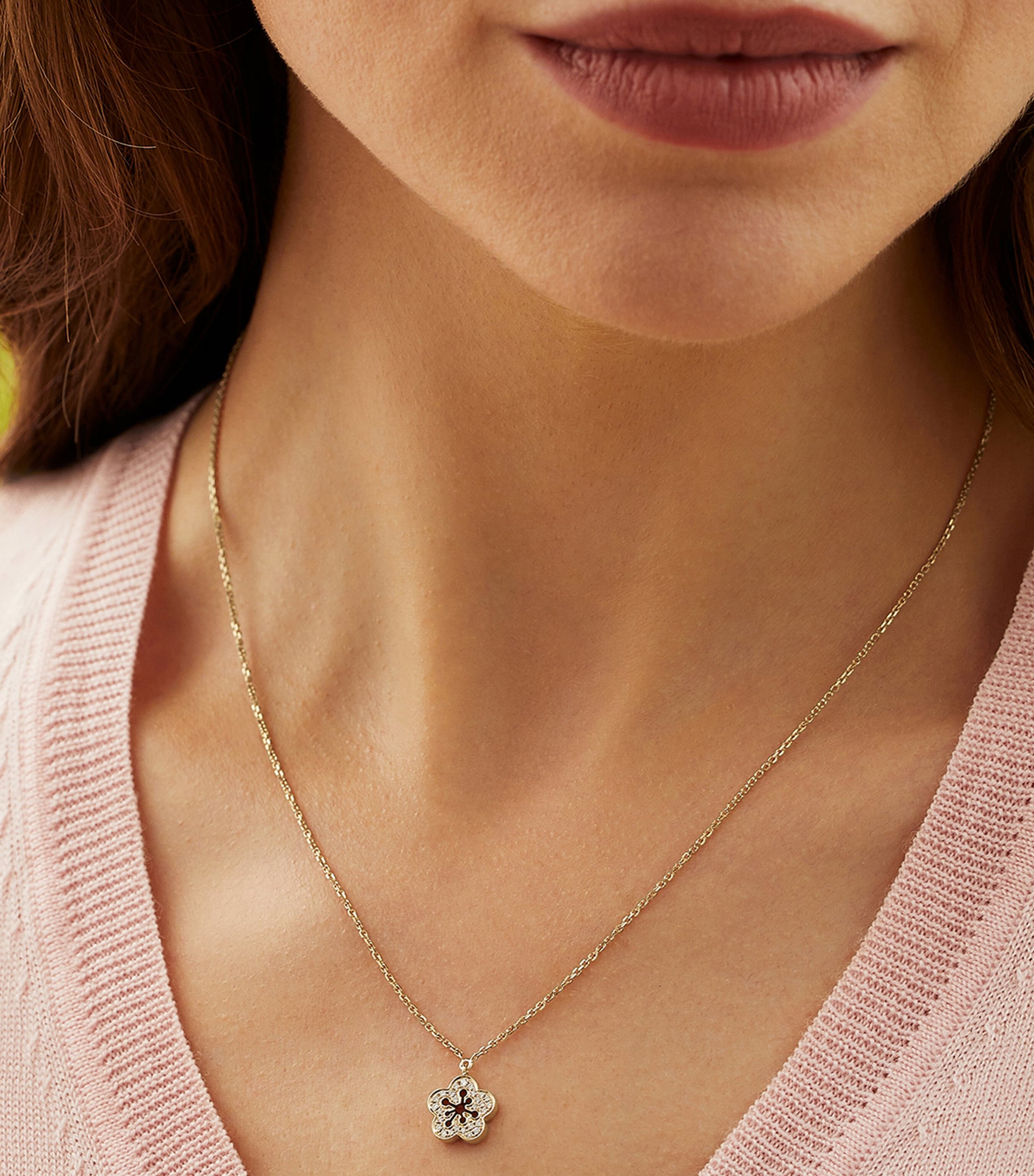 Mini Yellow Gold and Diamond Blossom Pendant Necklace 18 CARAT YELLOW GOLD Image 2