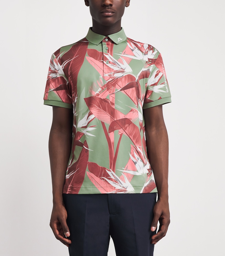 J Lindeberg Mens Tour Tech Print Polo Shirt Paradise Hedge Image 4