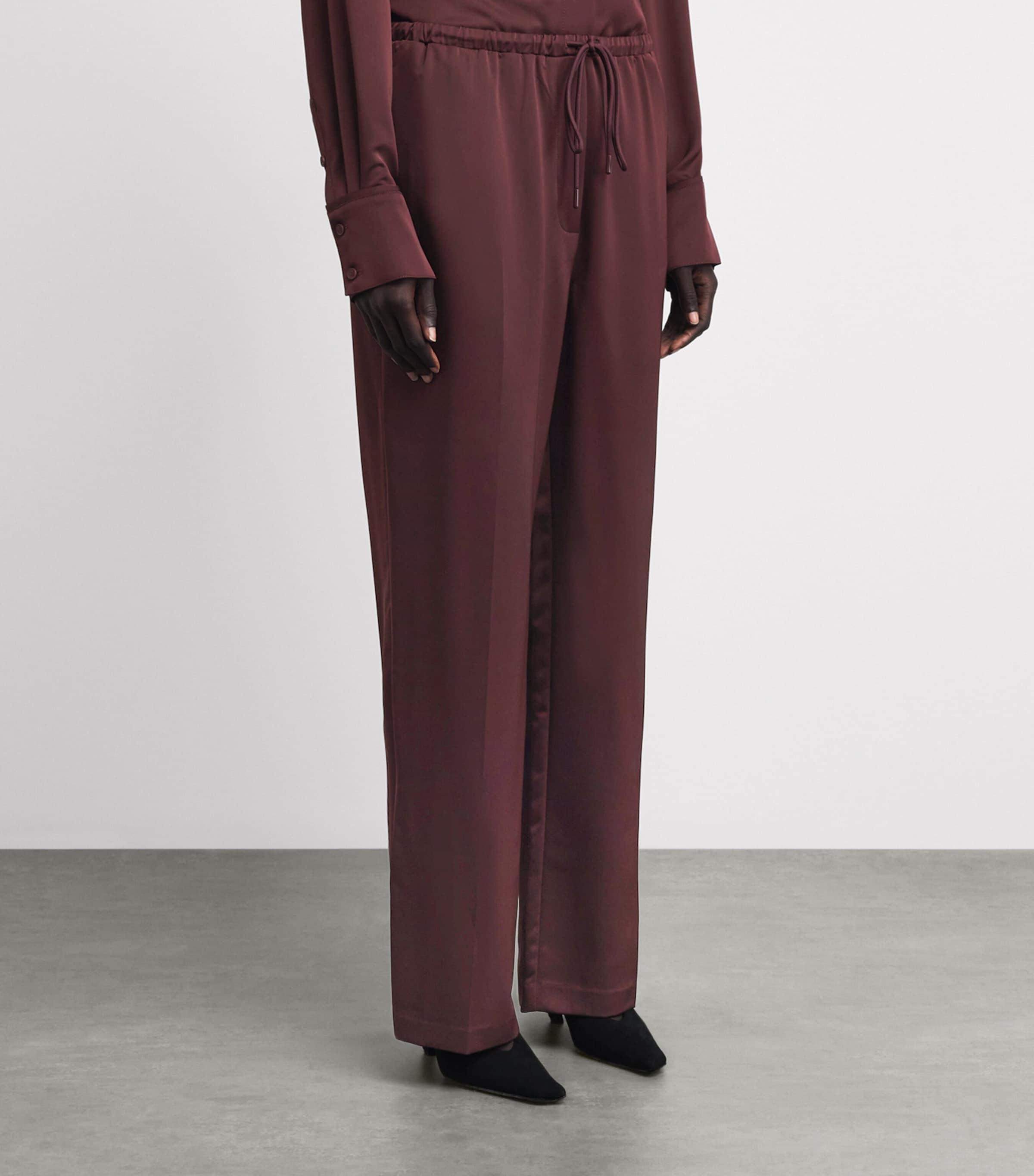 CAMILLA AND MARC Womens Satin Drawstring Ground Trousers Burgundy Image 4