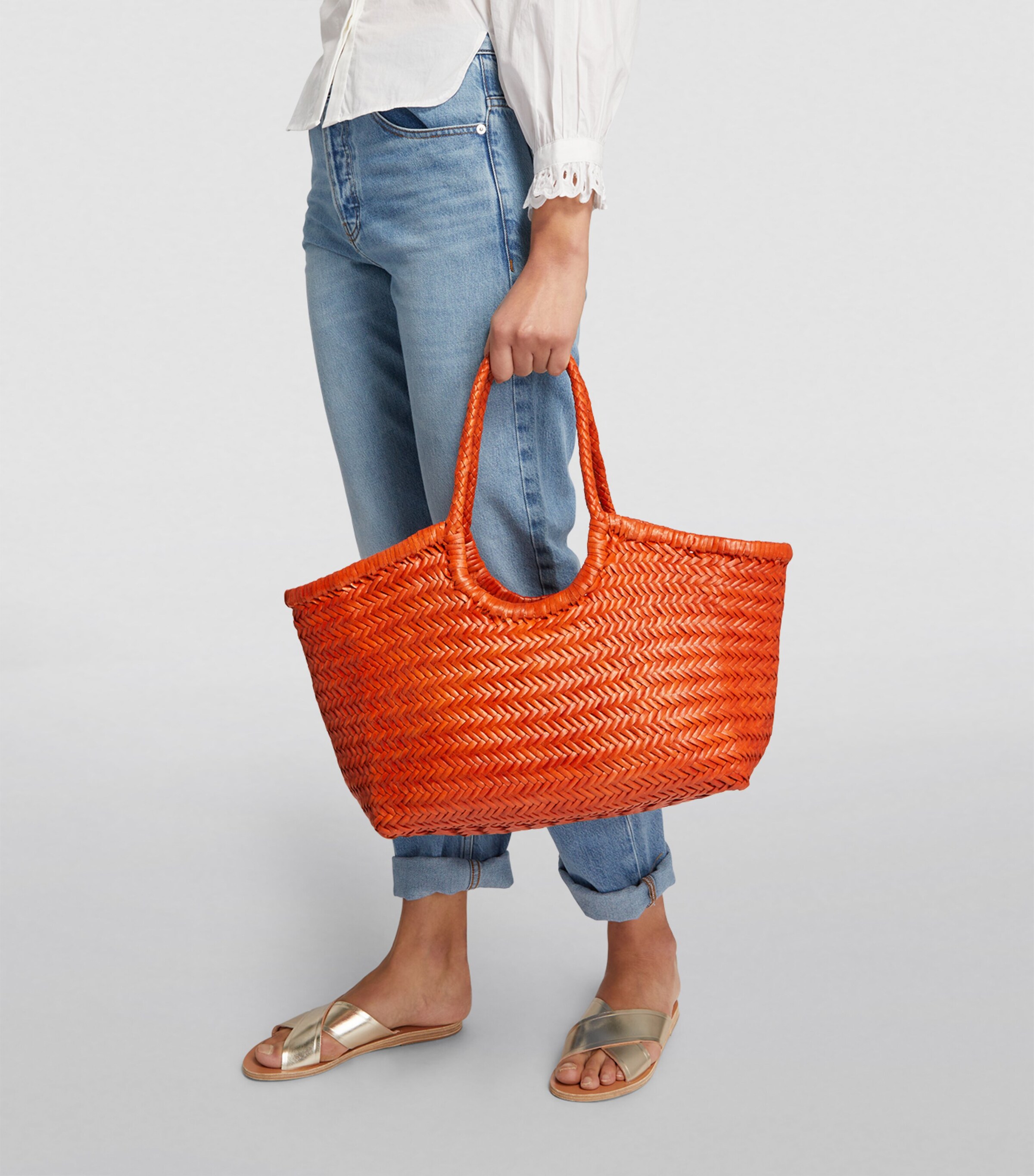 DRAGON DIFFUSION Large Leather Woven Nantucket Tote Bag Orange Image 4