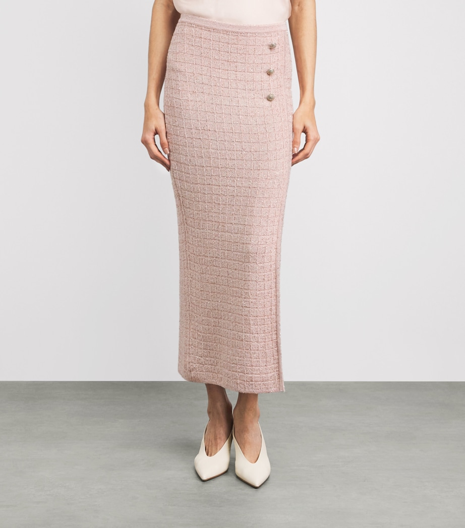 Alessandra Rich Womens Knitted Sequin Midi Skirt Pink Image 4