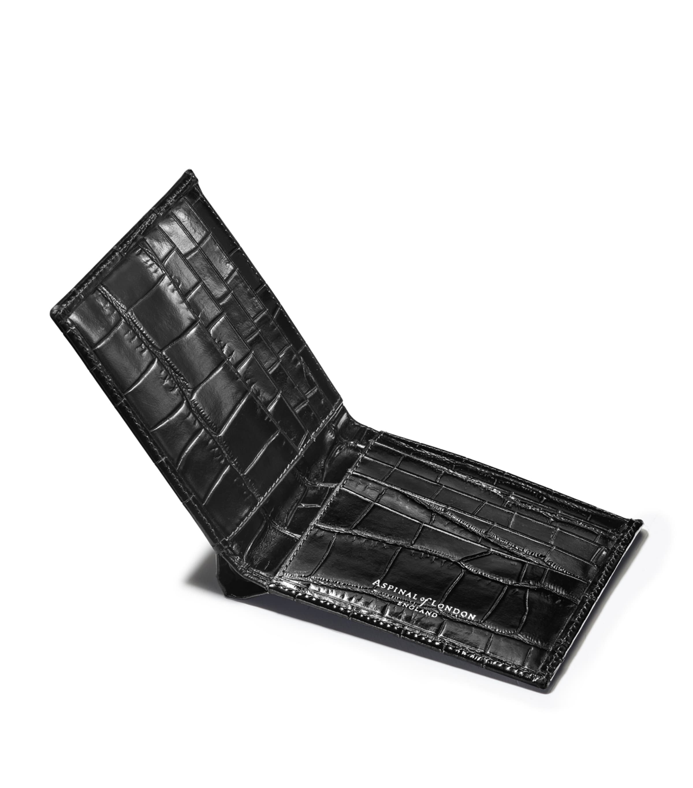 Croc-Embossed Leather Bifold Wallet BLACK Image 2